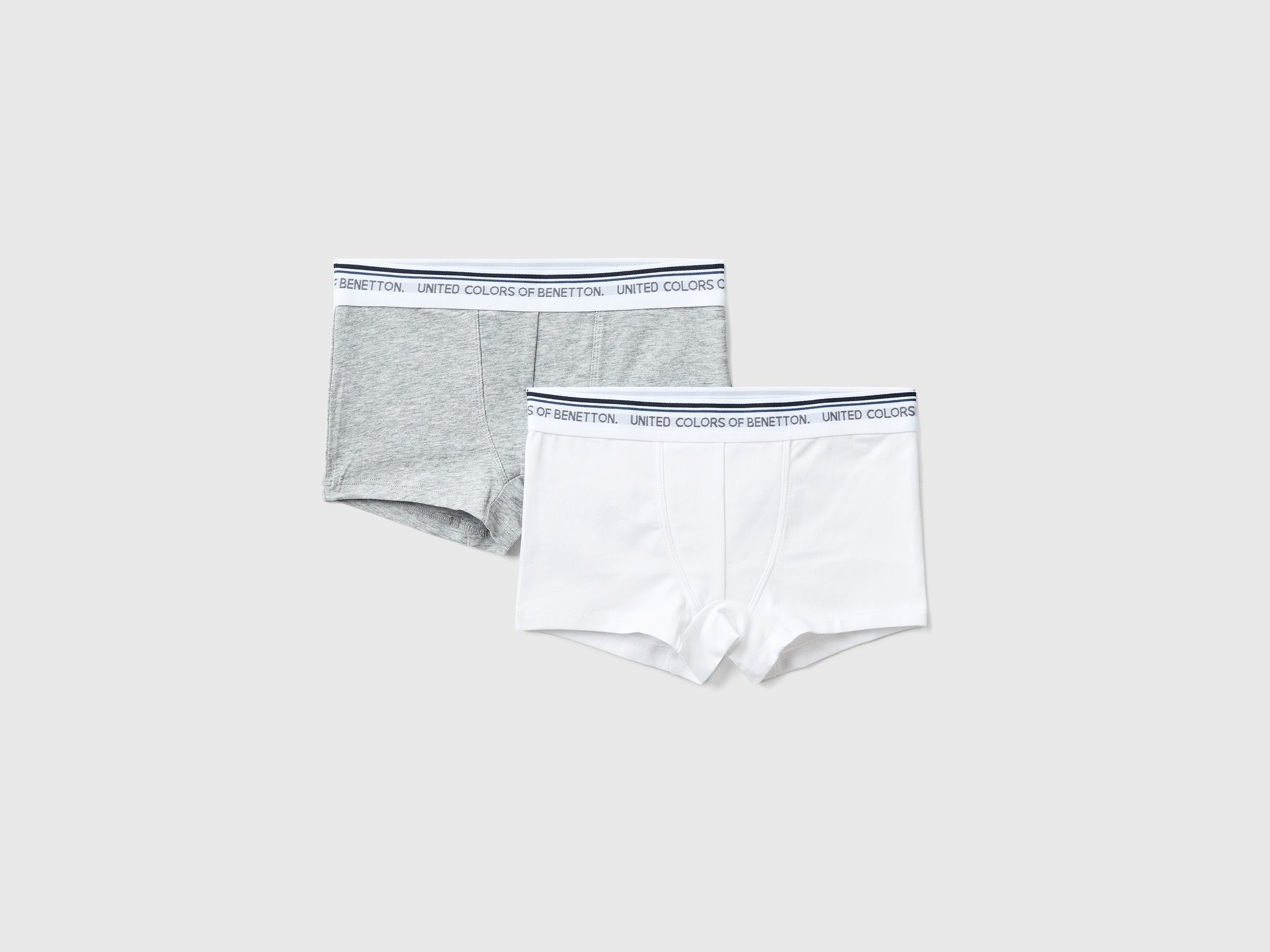 Benetton, Two Boxers With Logoed Elastic, size S, Light Gray, Kids