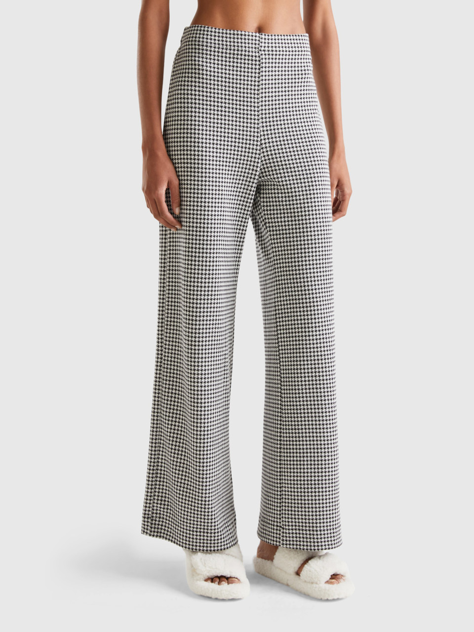 Benetton, Palazzo Houndstooth Trousers, Multi-color, Women