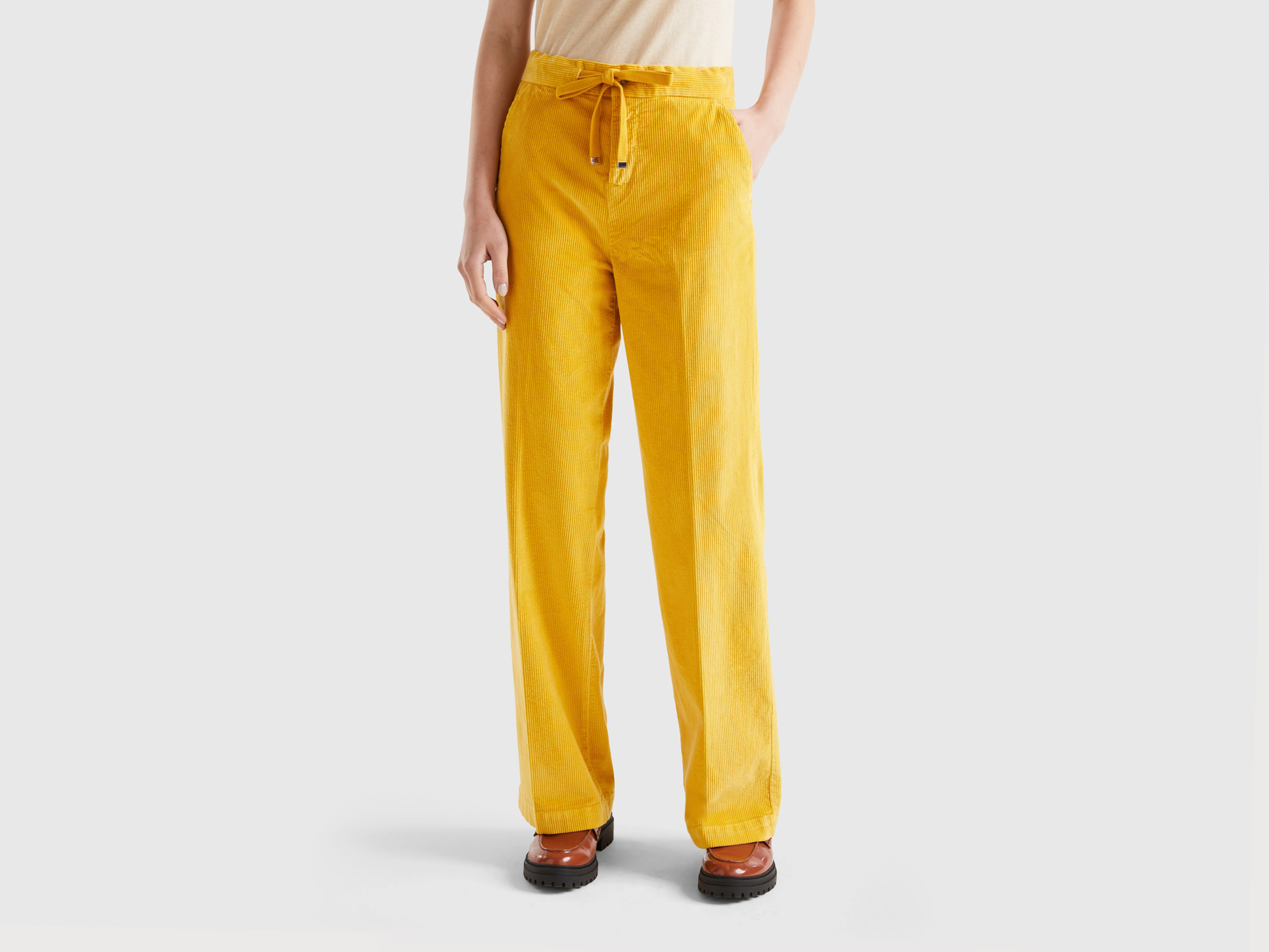 Benetton, Wide Velvet Trousers, size 16, Yellow, Women