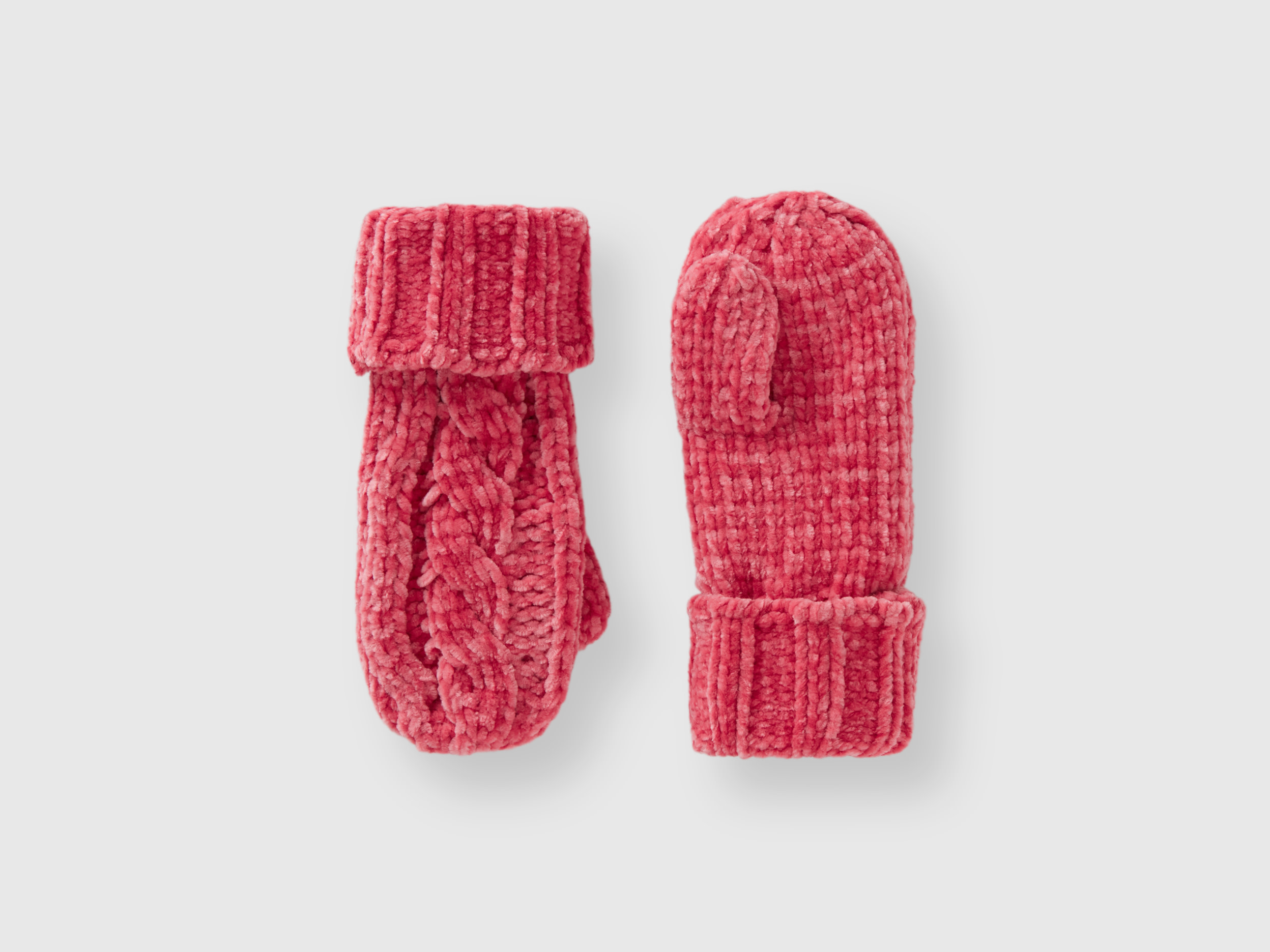 Benetton, Chenille Gloves With Cable Knit, size 4-6, Pink, Kids