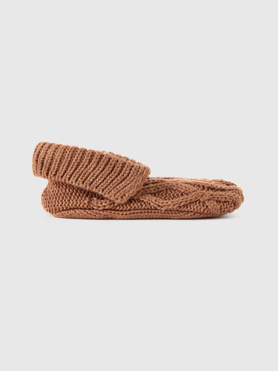 Benetton, Lined Knit Socks, Camel, Women