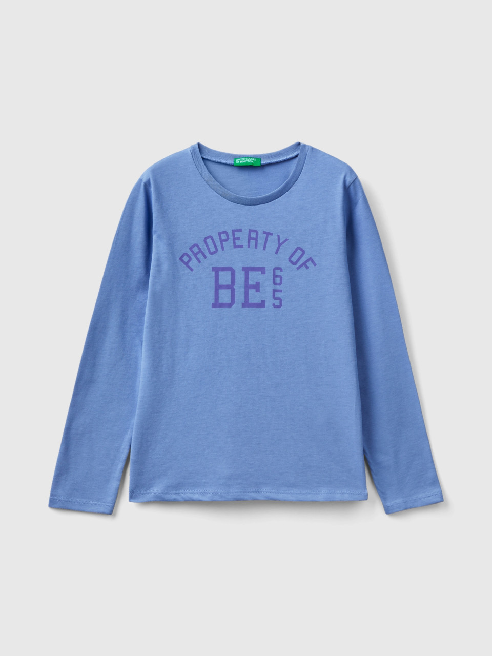 Benetton, T-shirt With Text Print, Light Blue, Kids