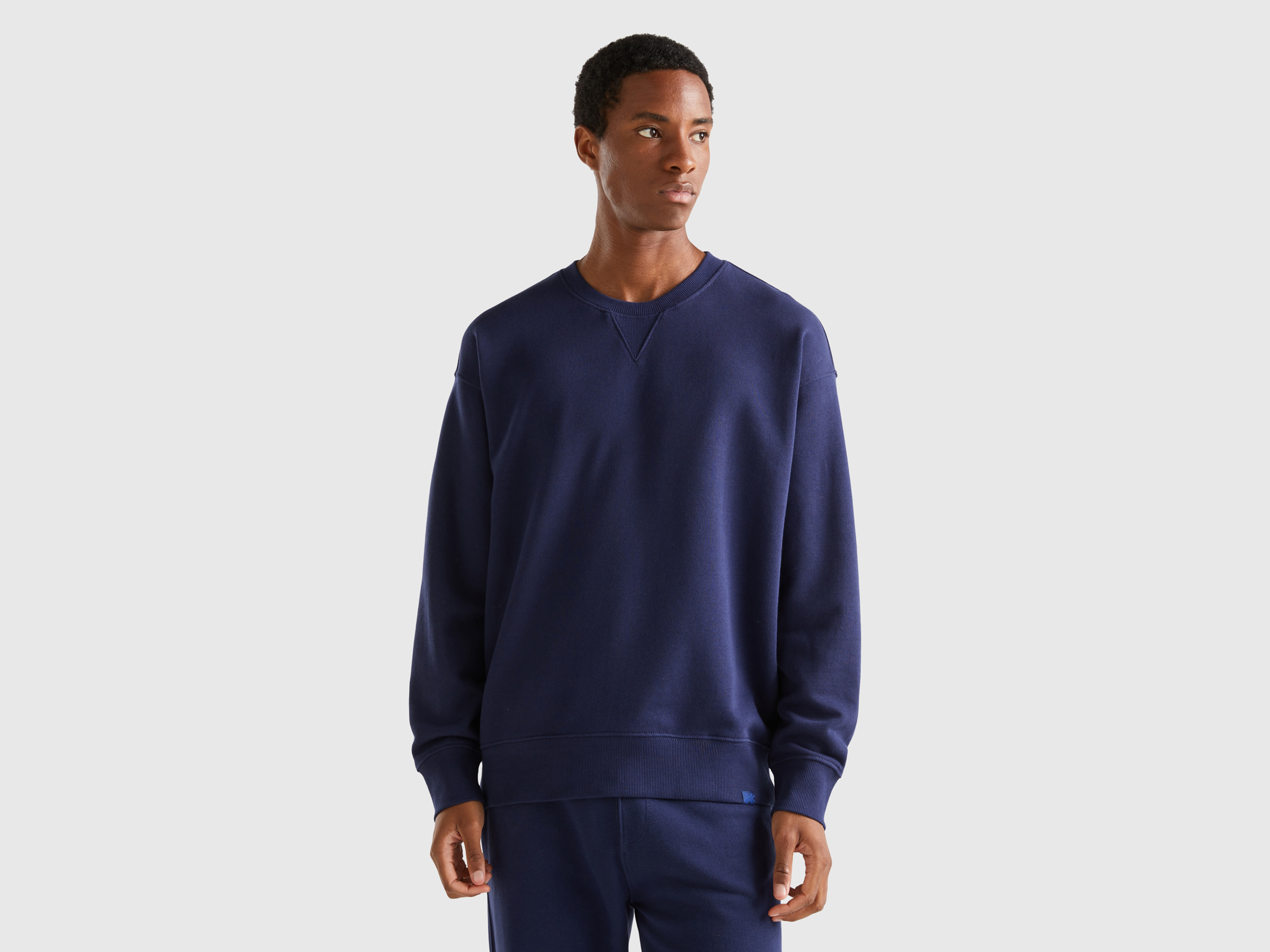 Benetton, 100% Cotton Pullover Sweatshirt, size XXL, Dark Blue, Men