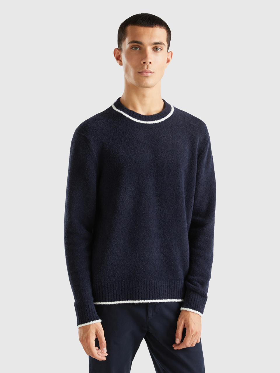 Benetton, Sweater In Wool And Viscose Blend, Dark Blue, Men