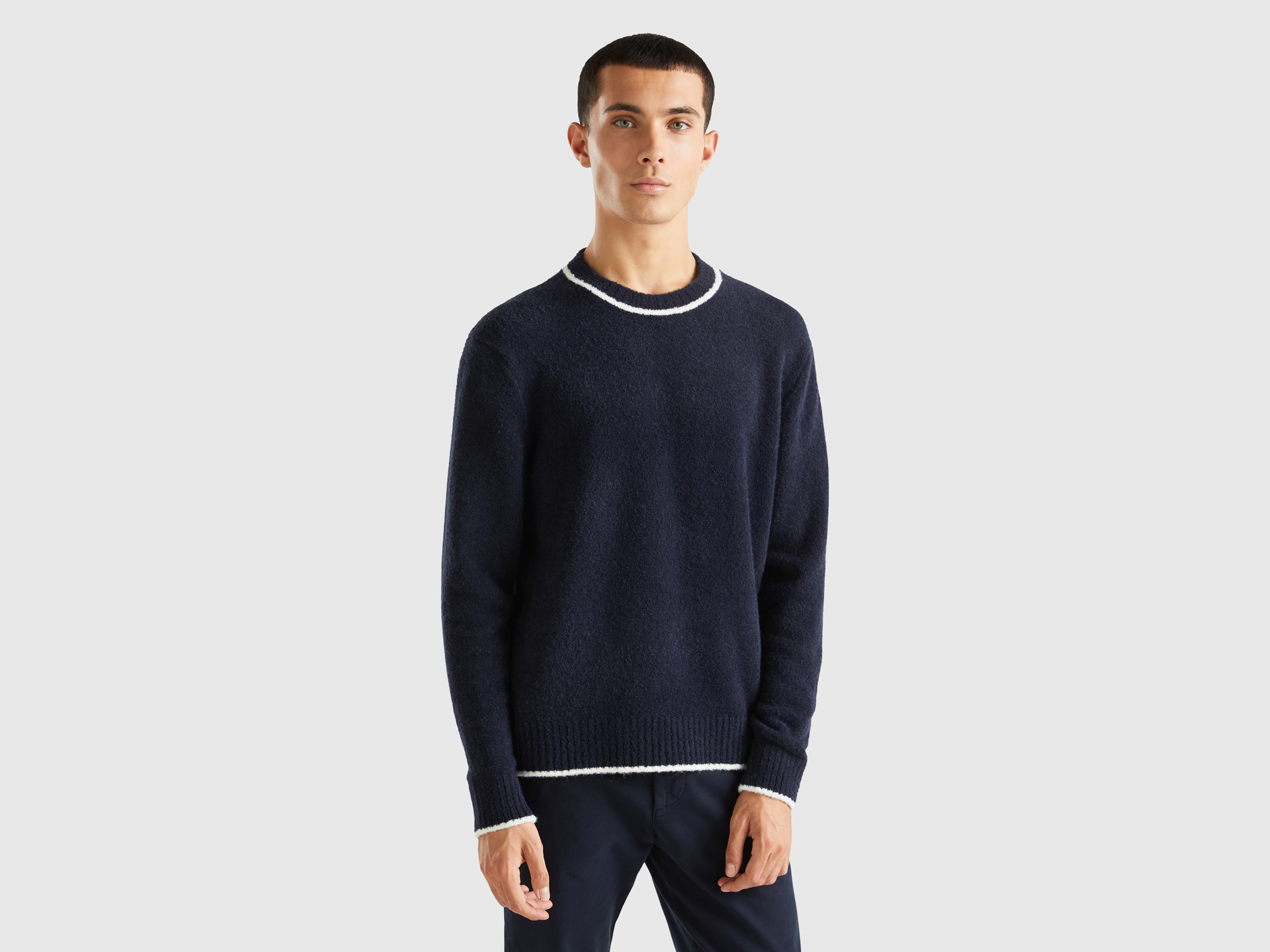 Benetton, Sweater In Wool And Viscose Blend, size XL, Dark Blue, Men