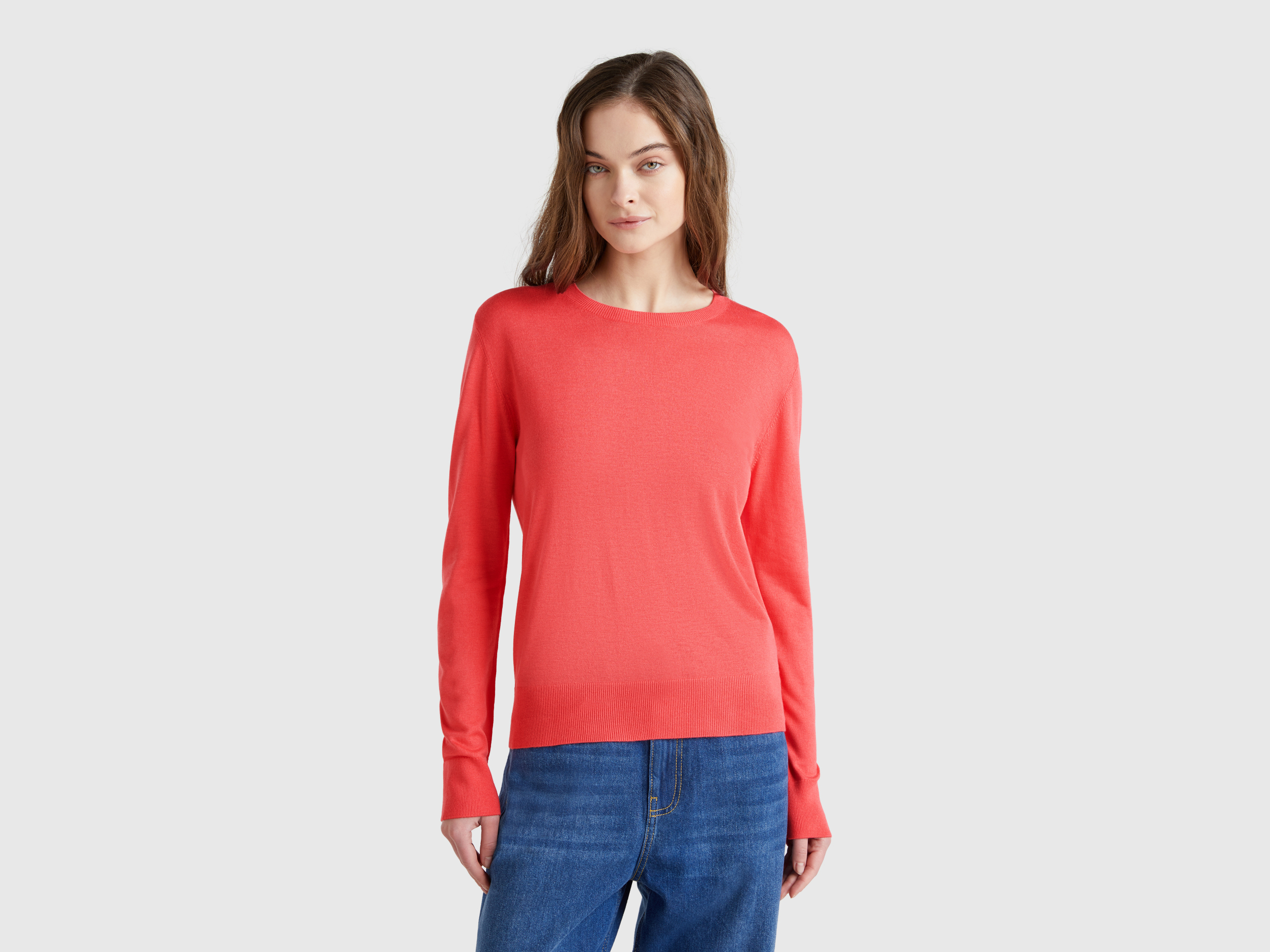 United Colors of Benetton Benetton, Μπλούζα Μακρυμάνικη Από Ανάμεικτο Μετάξι, size L, Ροζ, Γυναικεία