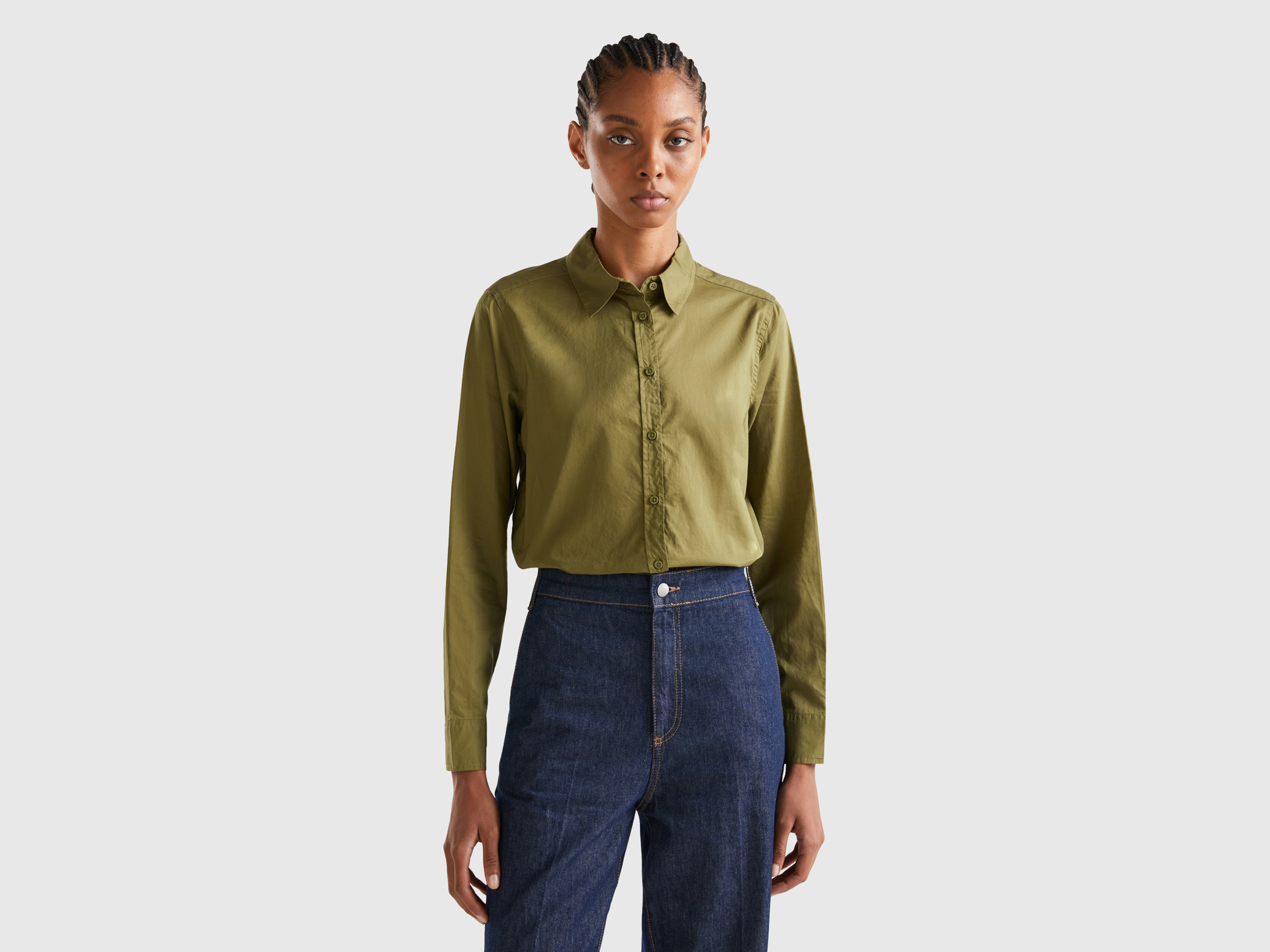 Benetton, Shirt In Lightweight Cotton, size XL, Military Green, Women
