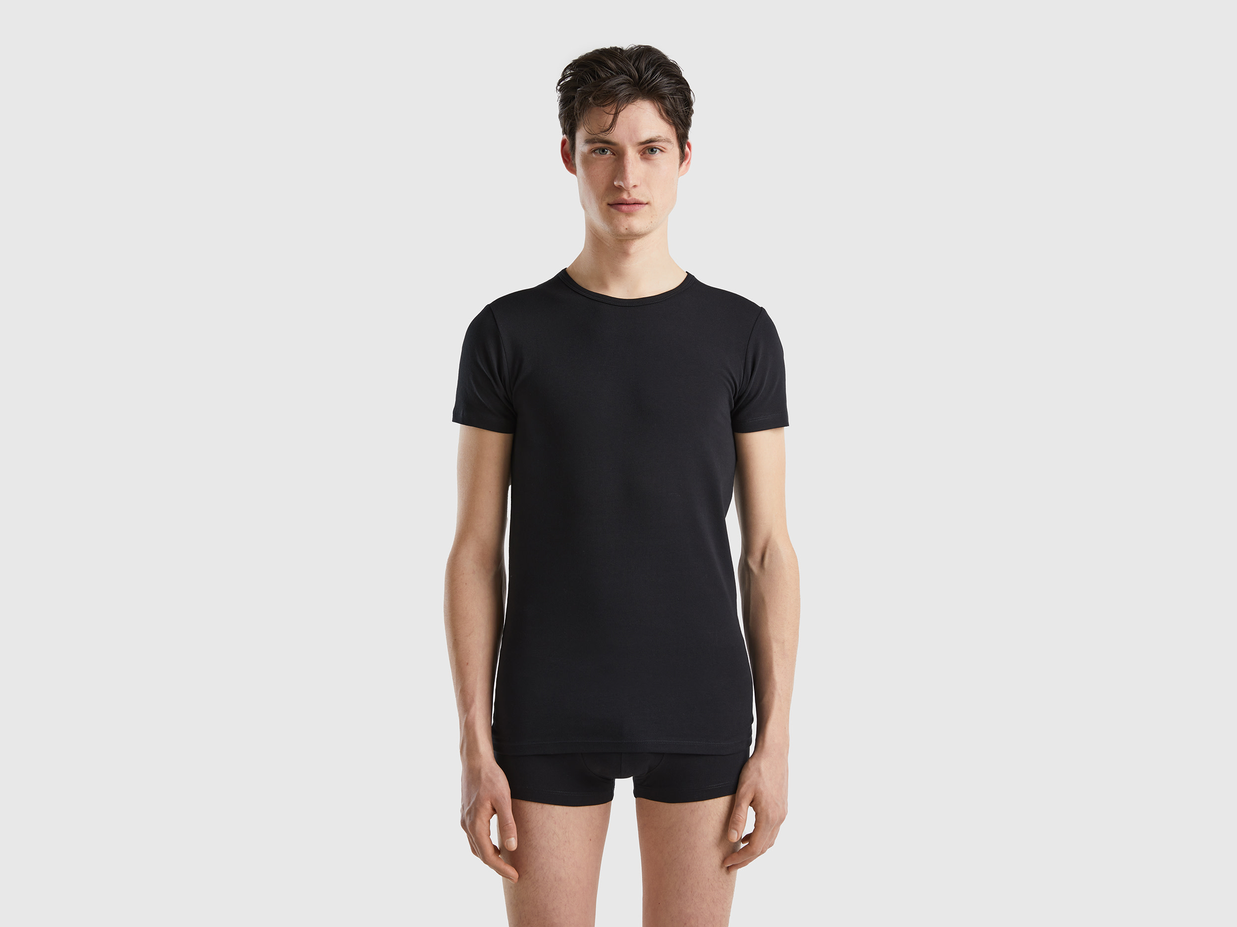 Benetton, Organic Stretch Cotton T-shirt, size XXL, Black, Men