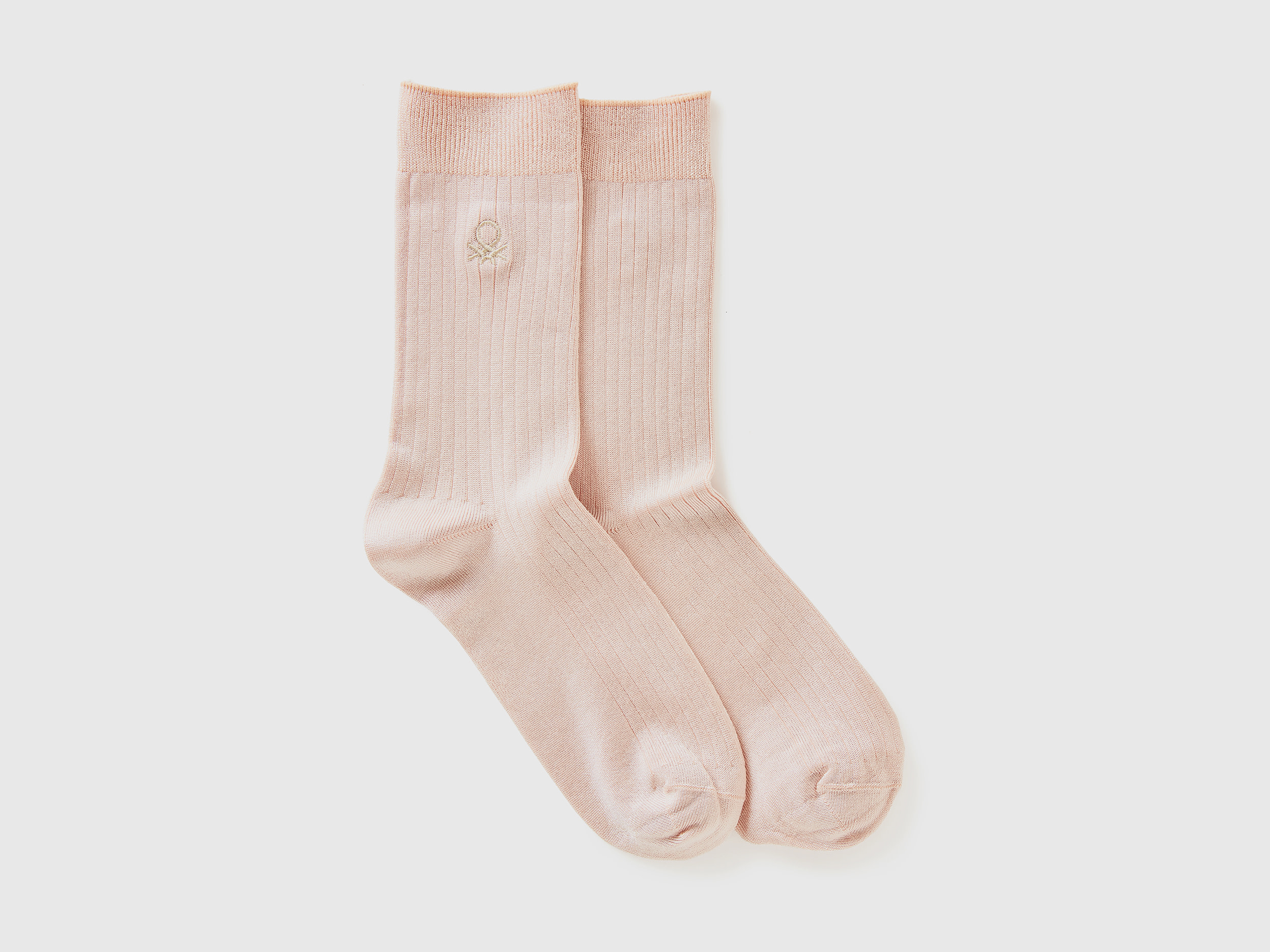 Benetton, Calzini A Costine Con Logo, Rosa, Donna