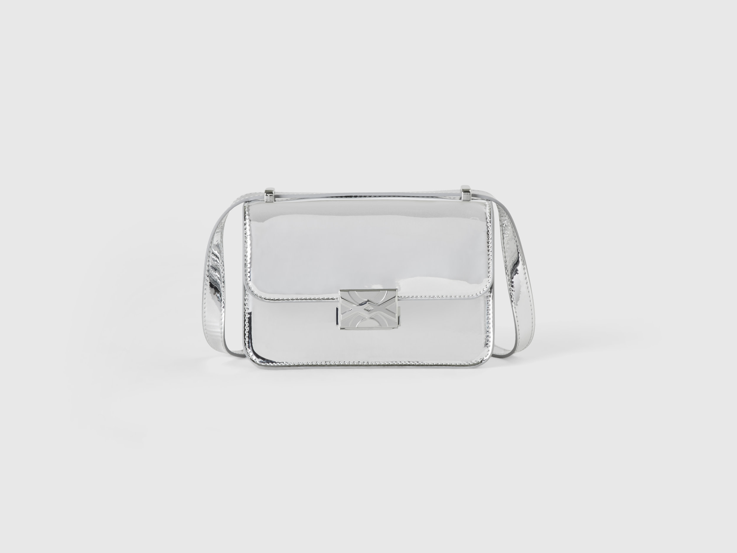Benetton, Glossy Silver Shoulder Bag, size OS, Silver, Women