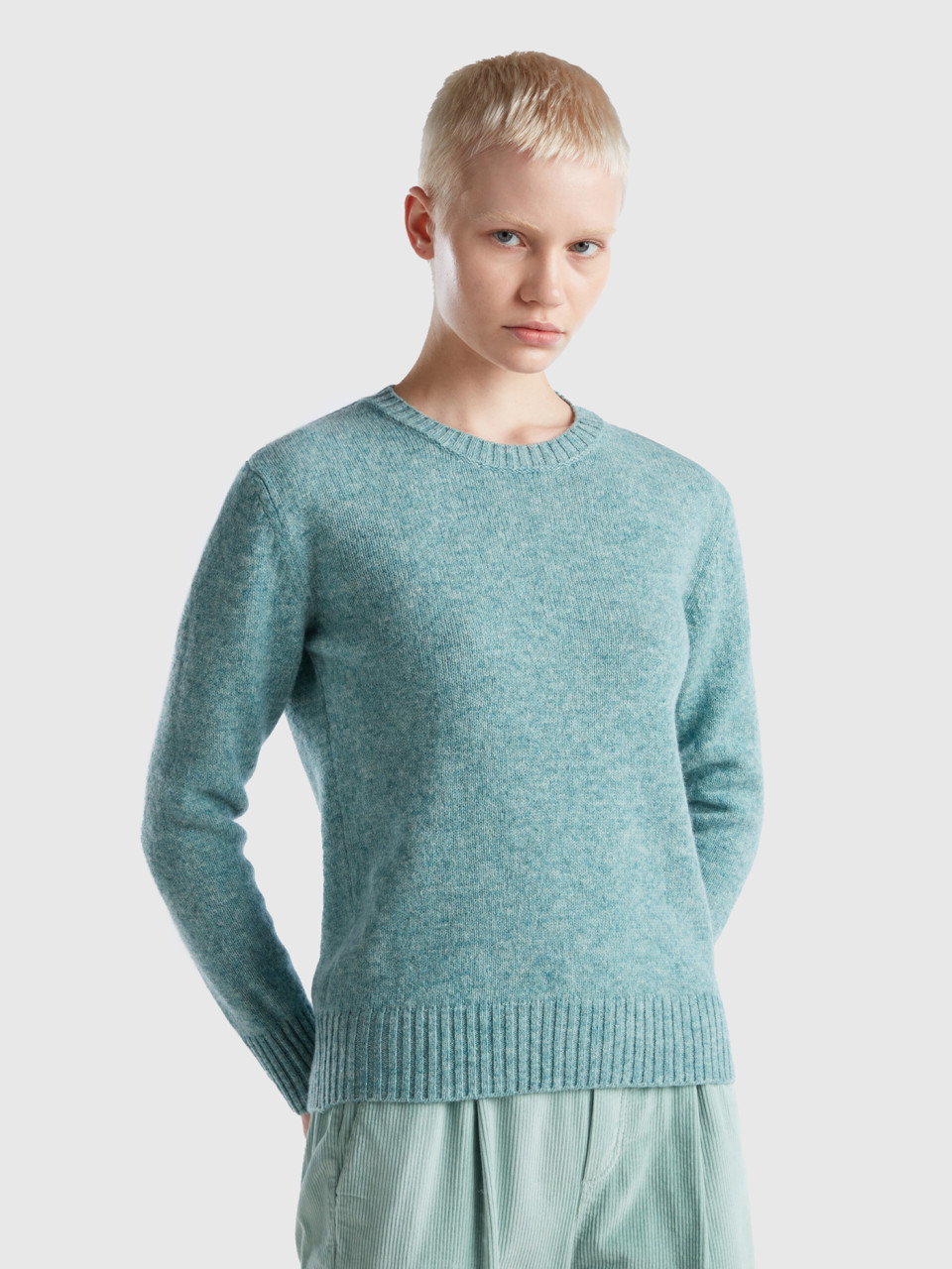 Benetton, Sweater In Pure Shetland Wool, Aqua, Women