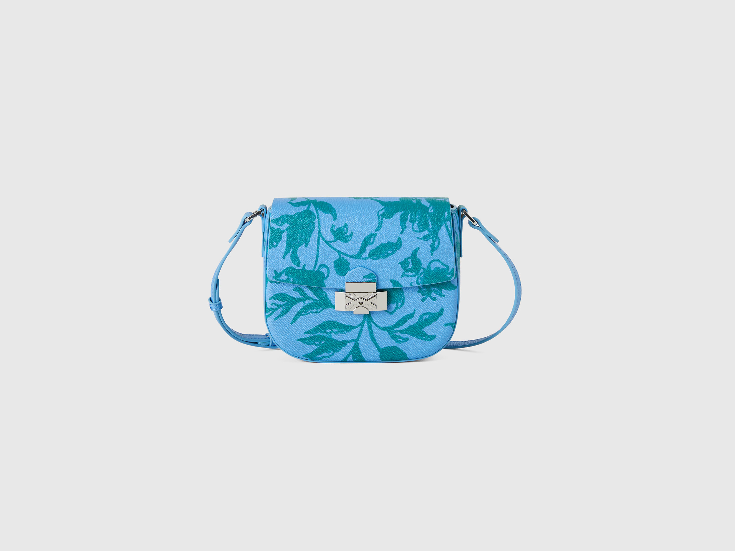 Benetton, Borsa Azzurra Con Stampa Fiori, Azzurro, Donna
