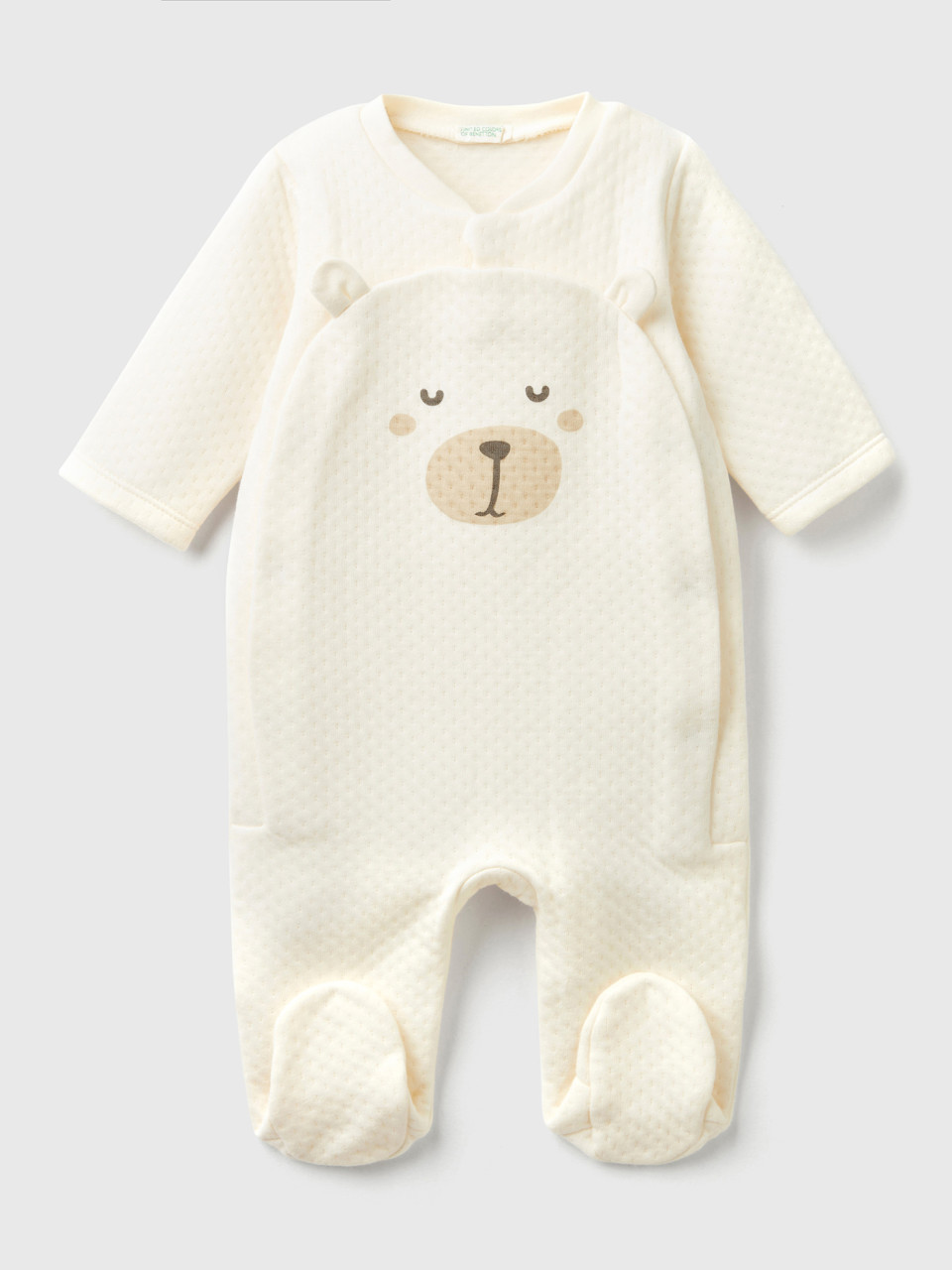 Benetton, Teddy Bear Onesie With Quilted Look, Creamy White, Kids
