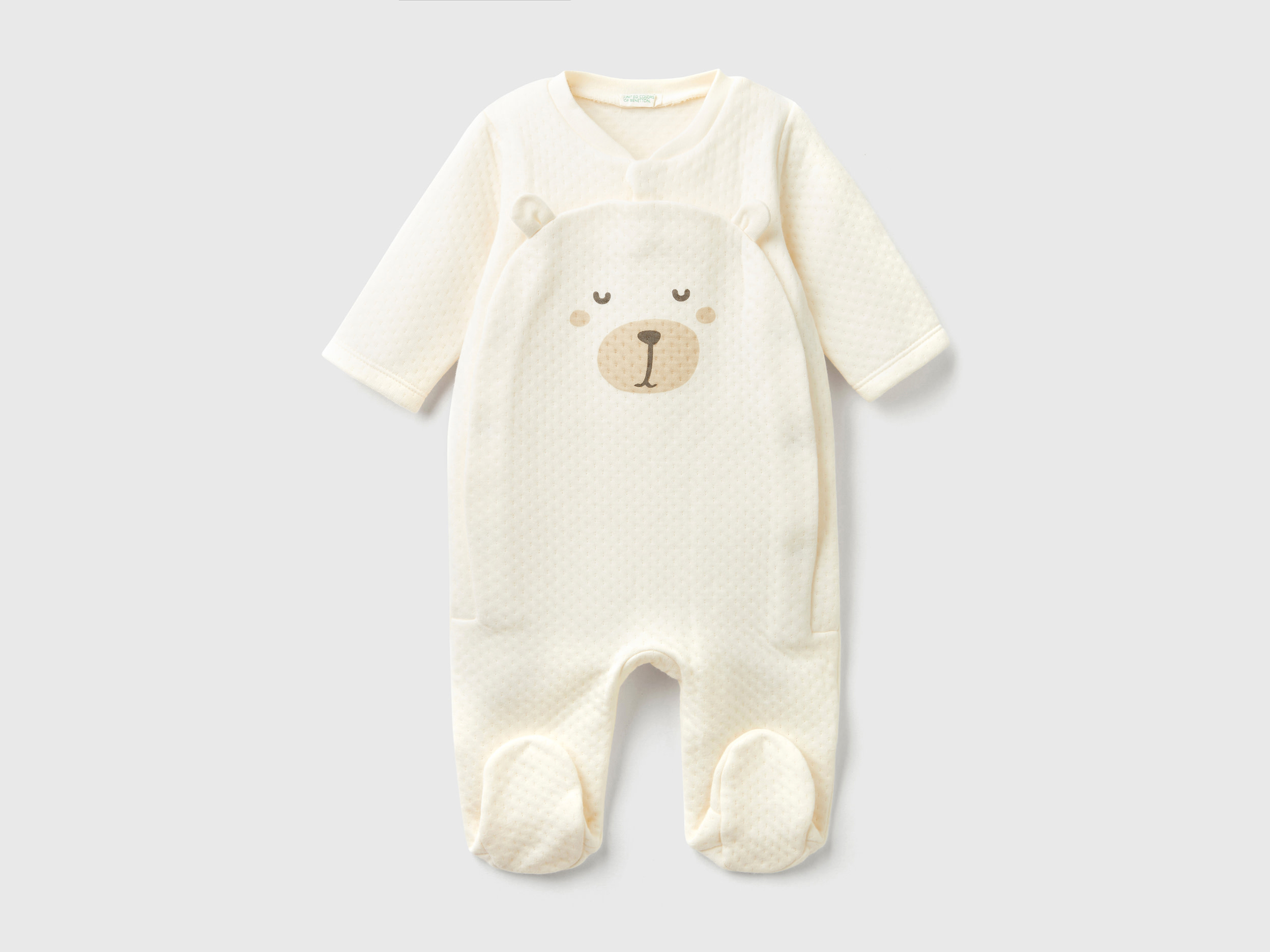 Benetton, Teddy Bear Onesie With Quilted Look, size 12-18, Creamy White, Kids