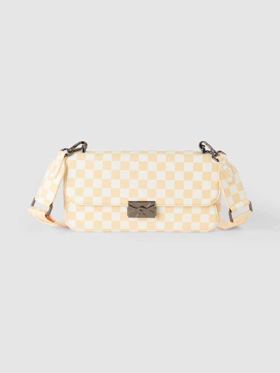 Benetton, Medium Be Bag In White And Yellow Checkers, Multi-color, Women