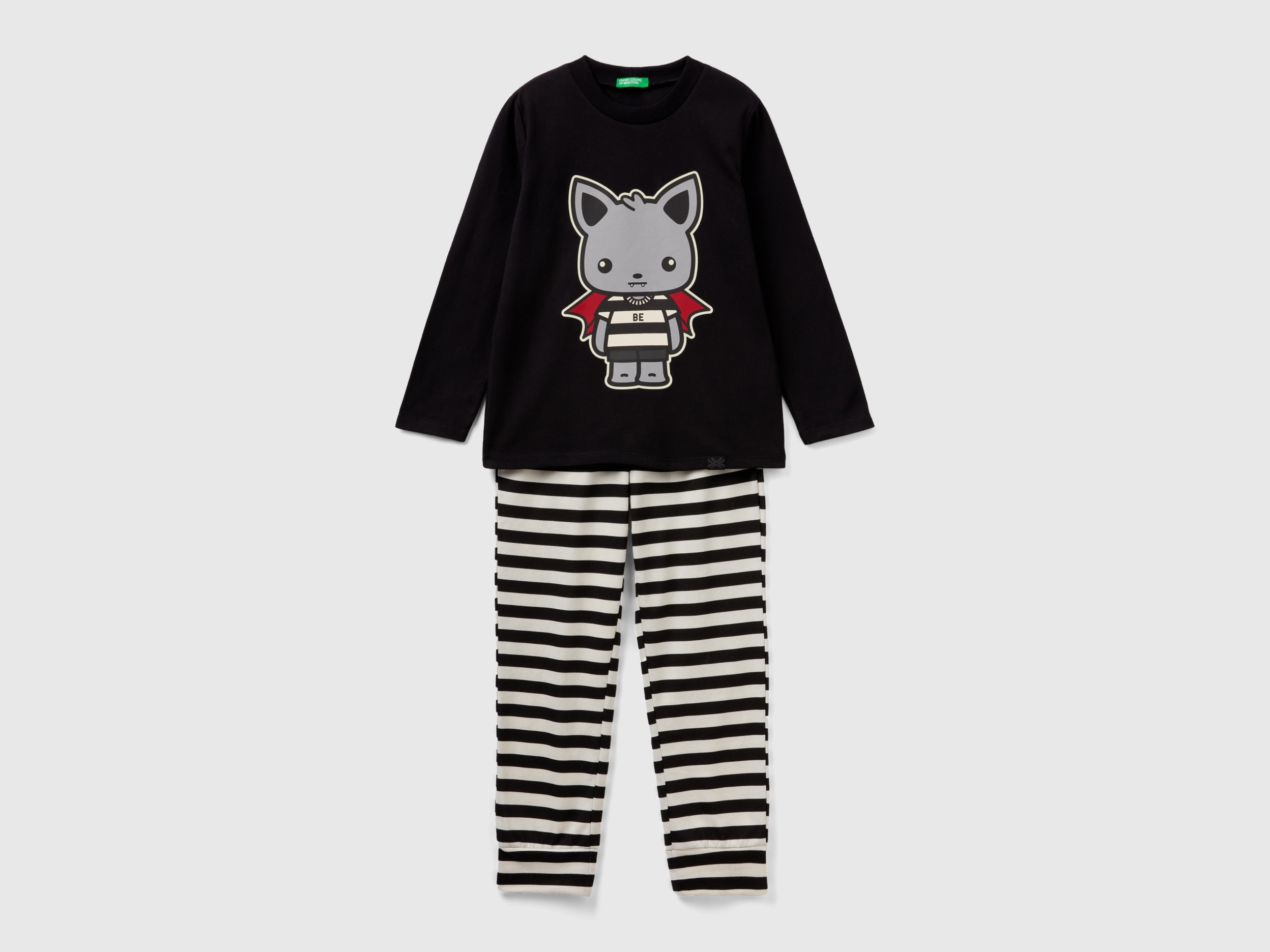 Benetton, Neon Mascot Print Pyjamas, size XS, Black, Kids