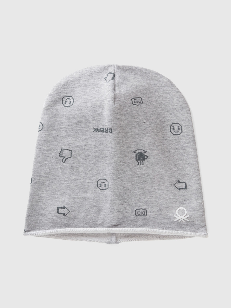 Benetton, Patterned Hat In Stretch Cotton, Gray, Kids
