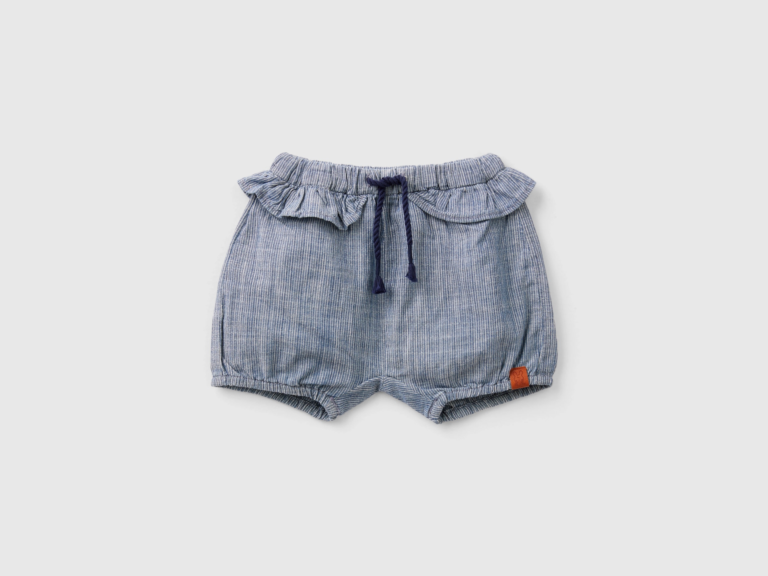 Benetton, Shorts A Righe In Chambray, Blu, Bambini