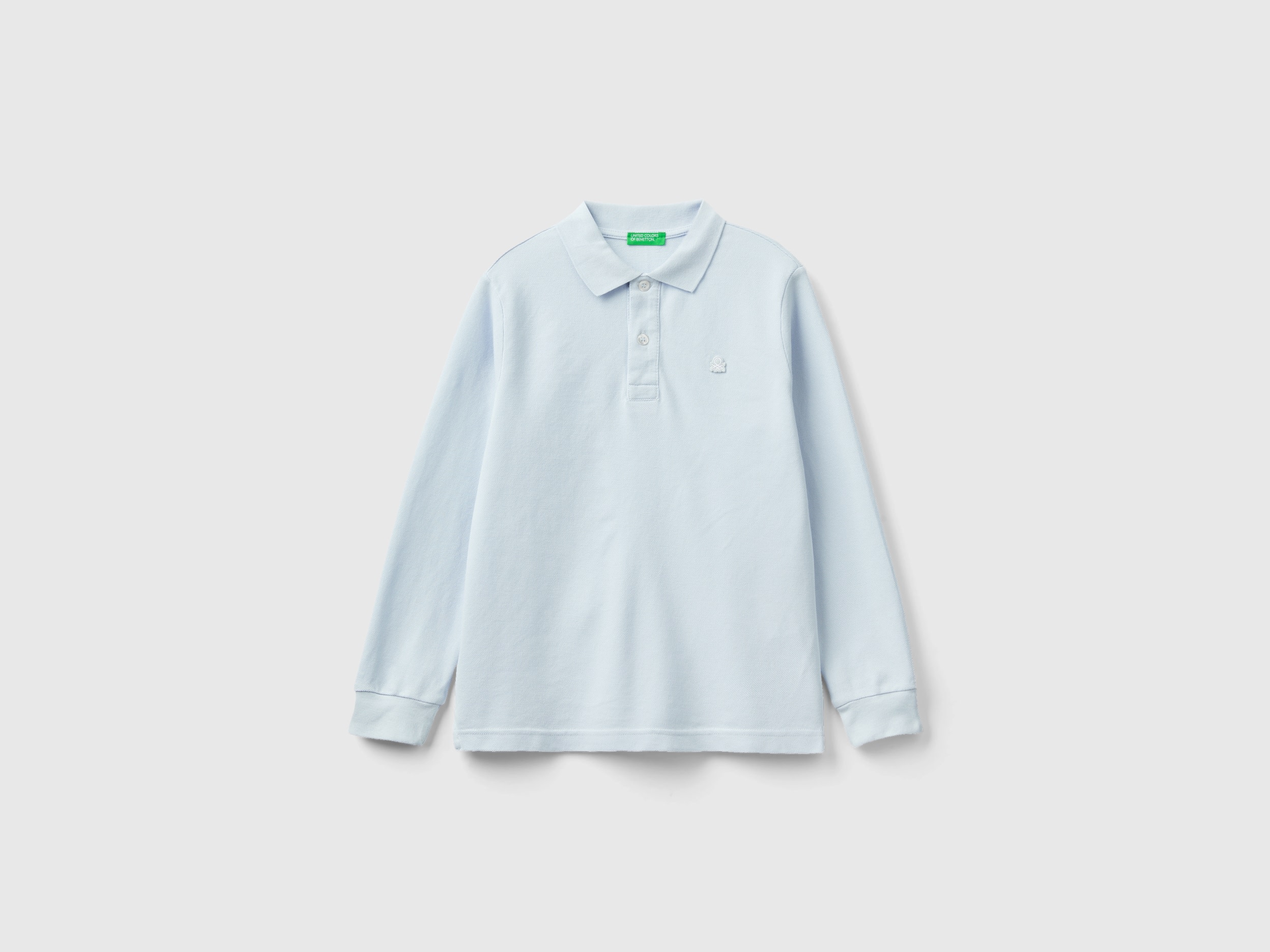 Benetton, 100% Organic Cotton Long Sleeve Polo, size 2XL, Sky Blue, Kids
