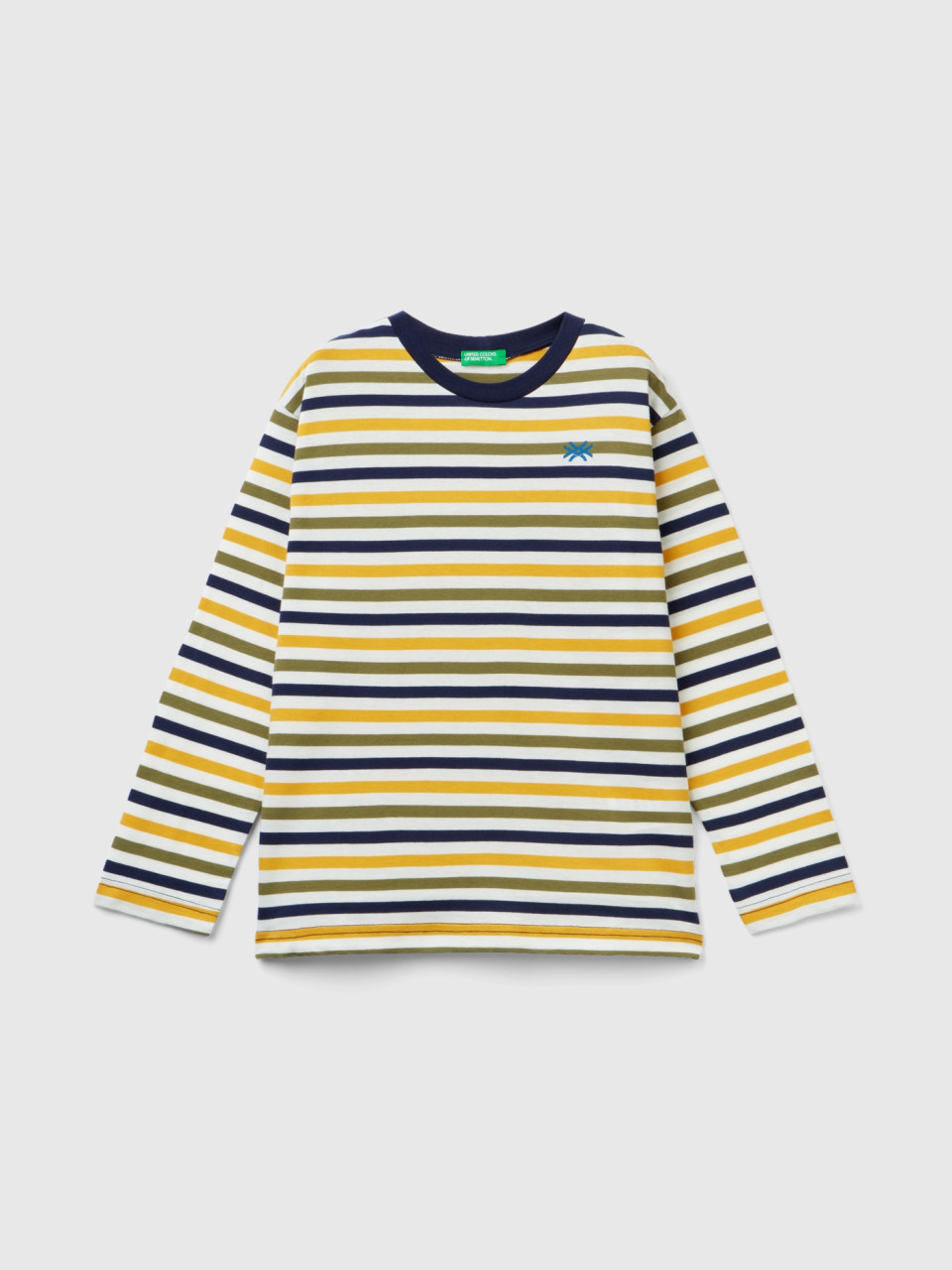 Benetton, T-shirt Aus 100% Baumwolle Mit Streifen, Gelb, male