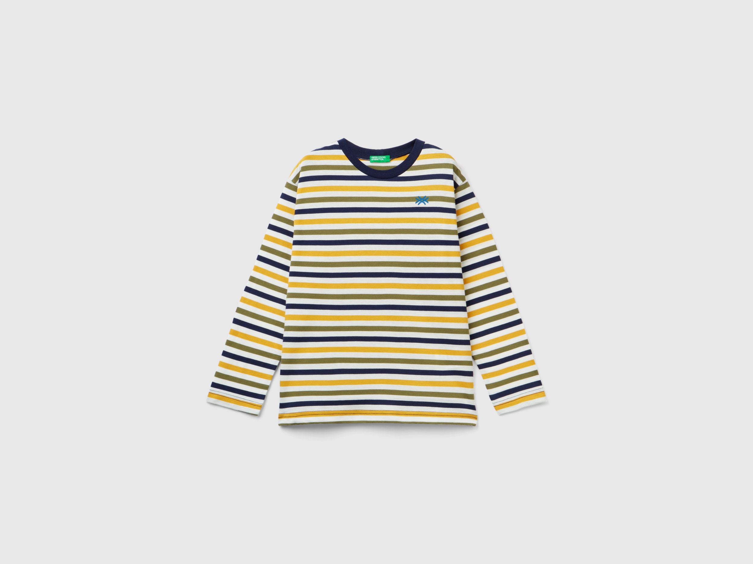 Benetton, Striped T-shirt In 100% Cotton, size XL, Yellow, Kids