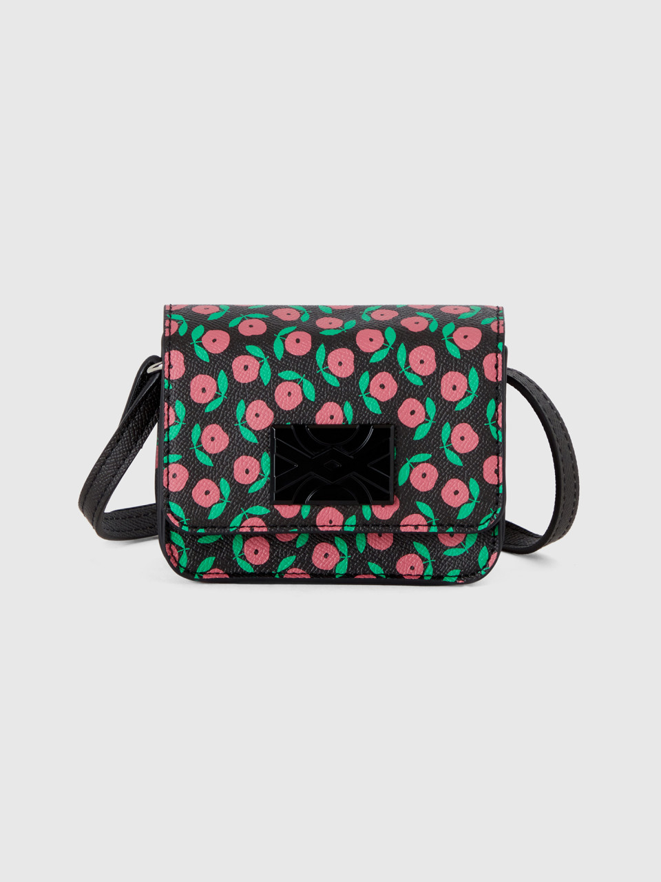 Benetton, Black Mini Be Bag With Pink Flowers, Black, Kids