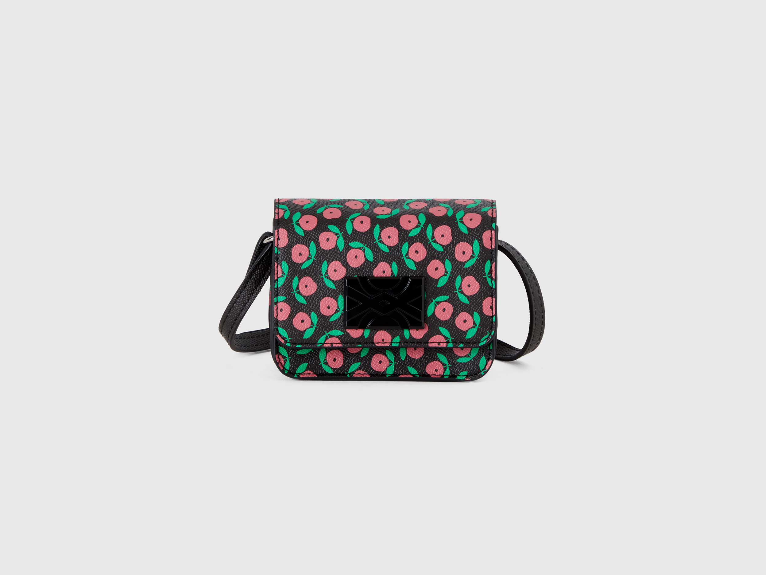 Benetton, Black Mini Be Bag With Pink Flowers, size OS, Black, Kids
