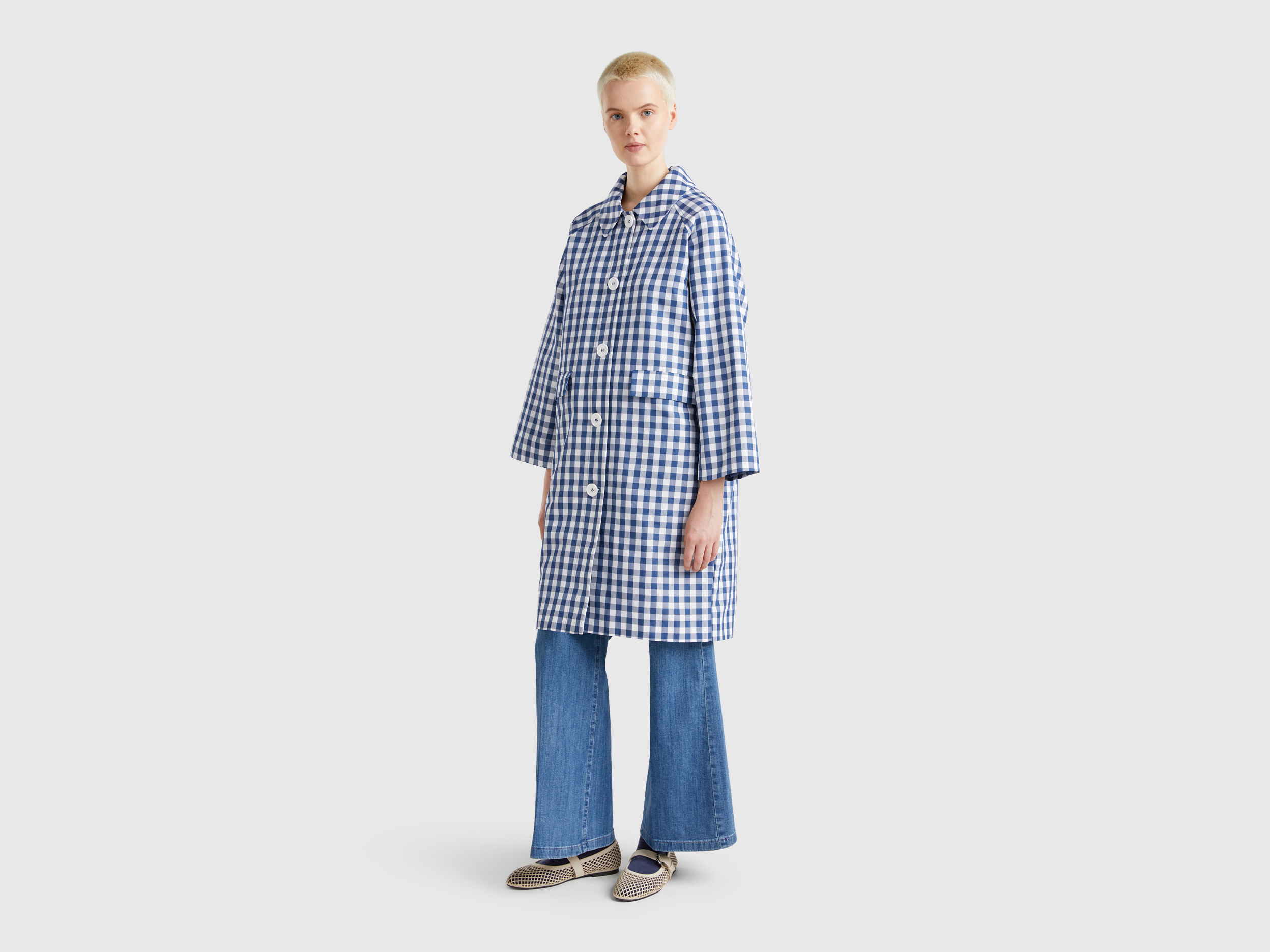  Benetton, Trench Vichy, size XS, Μπλε, Γυναικεία 2025