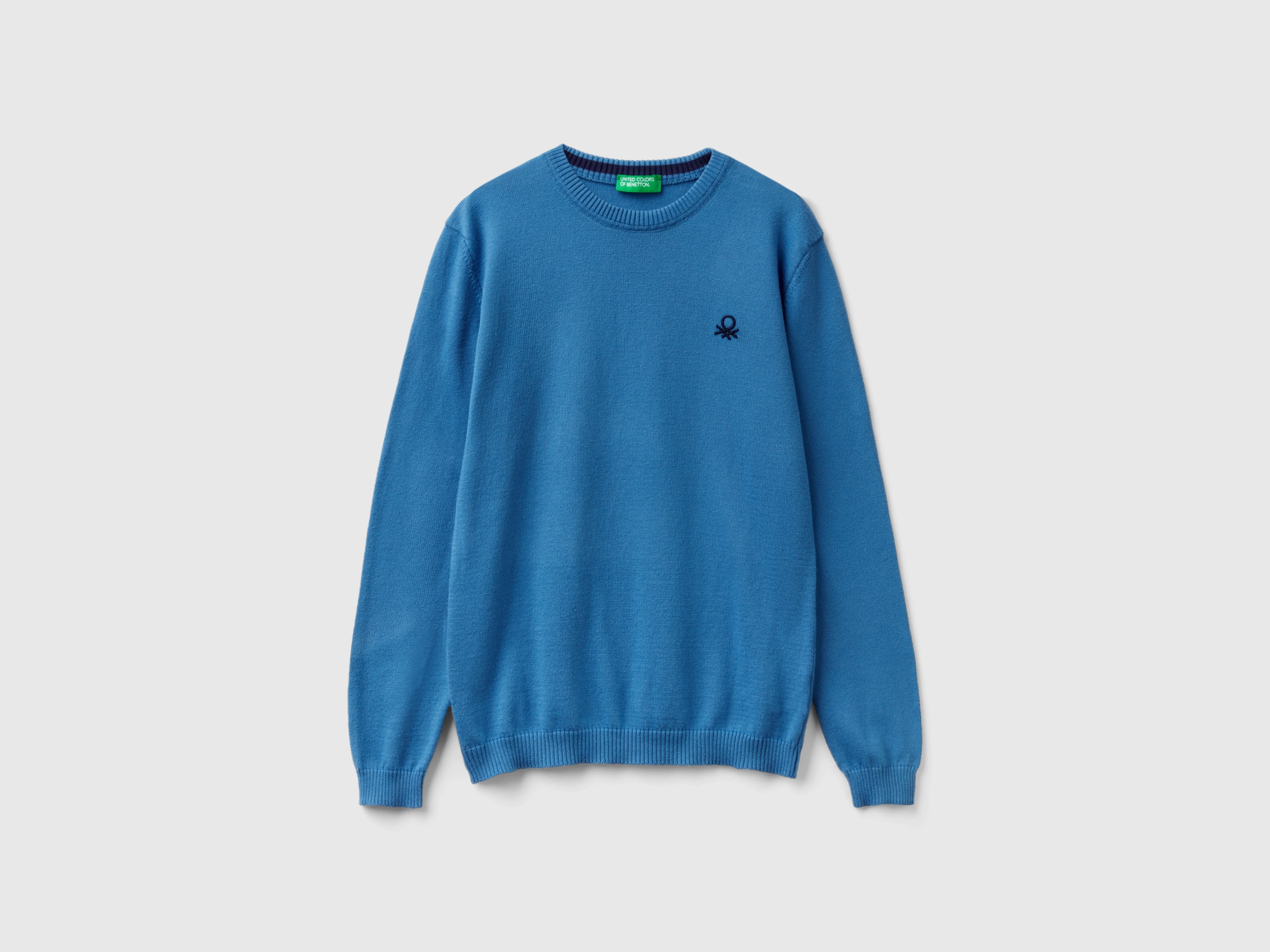 Benetton, Sweater In Pure Cotton With Logo, size 2XL, Blue, Kids