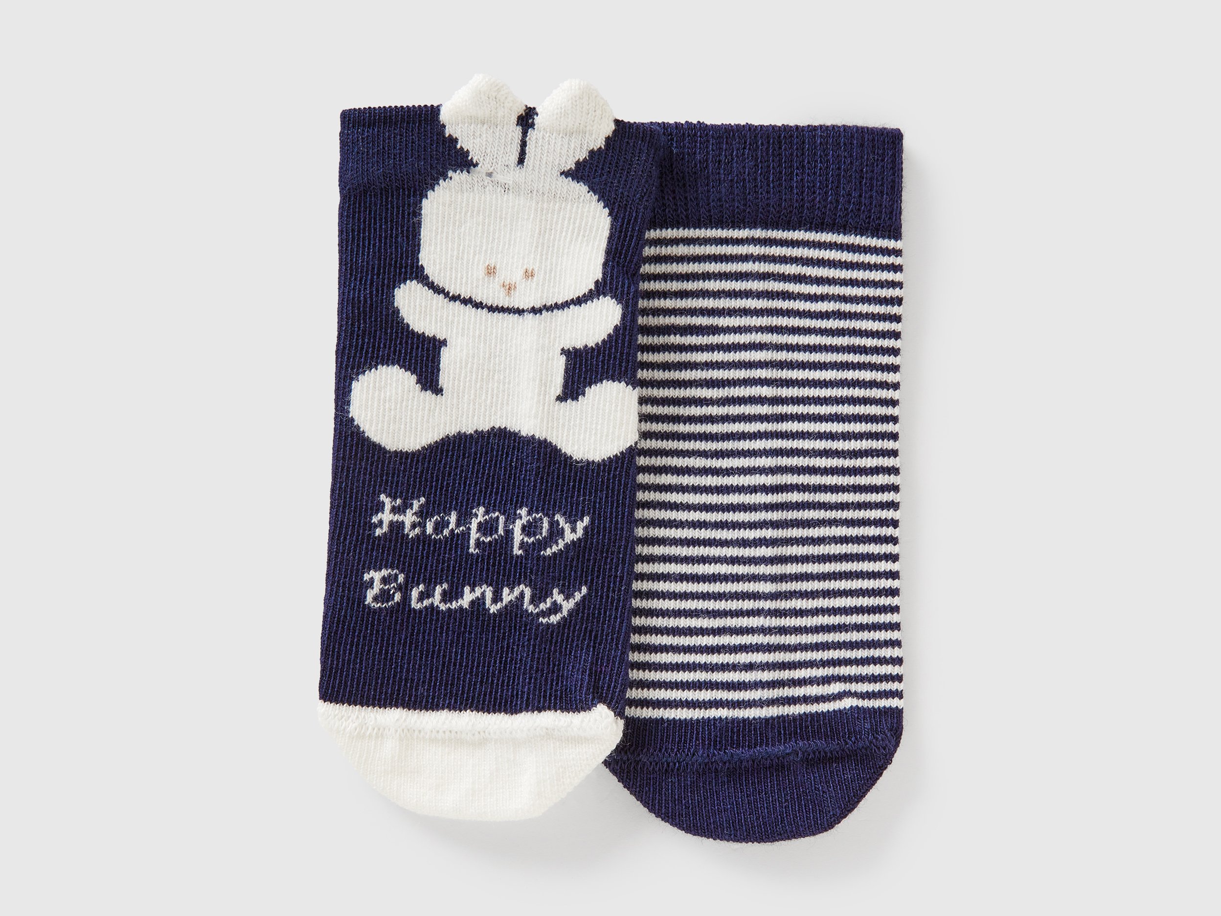 Benetton, Set Of Socks With Stripes And Bunny, size 0-6, Dark Gray, Kids