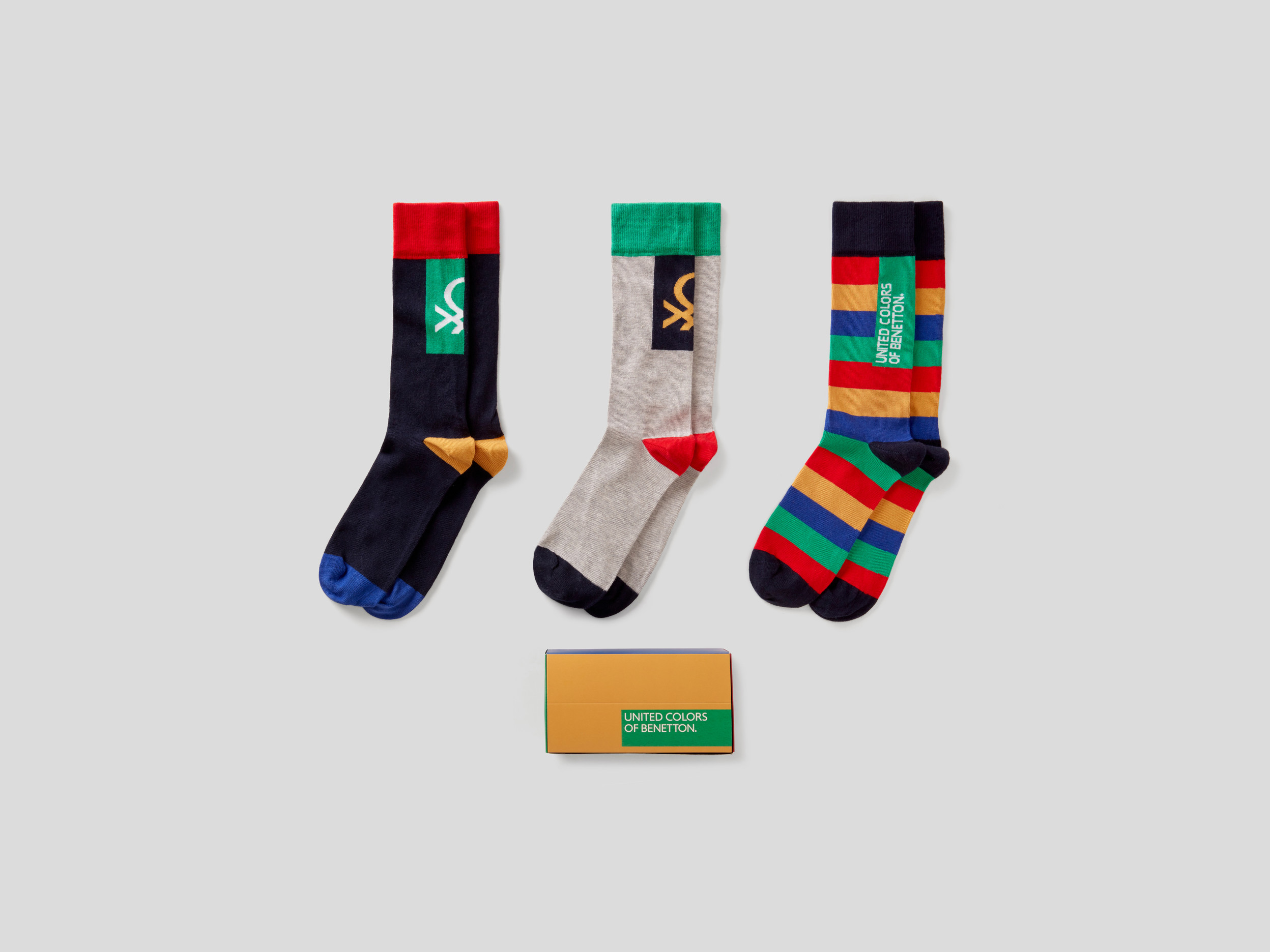 Benetton, Coffret Cadeau Avec Trois Paires De Chaussettes À Logo, taille OS, Multicolore, Homme
