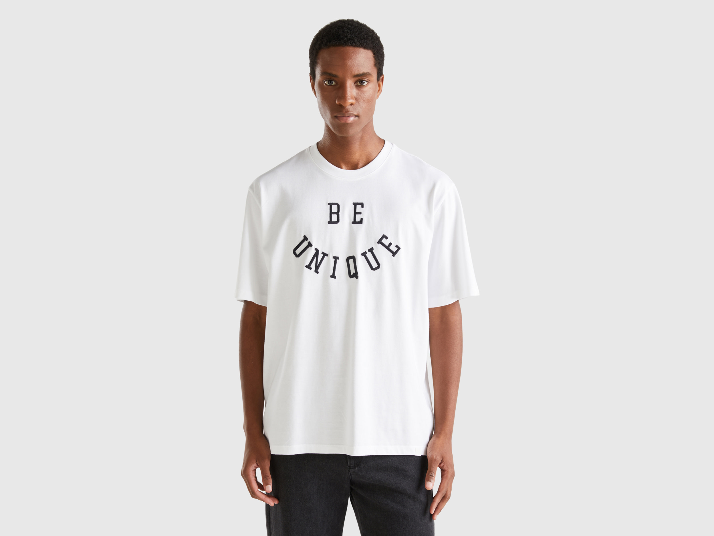 Benetton, T-shirt With Slogan Print, size L, White, Men