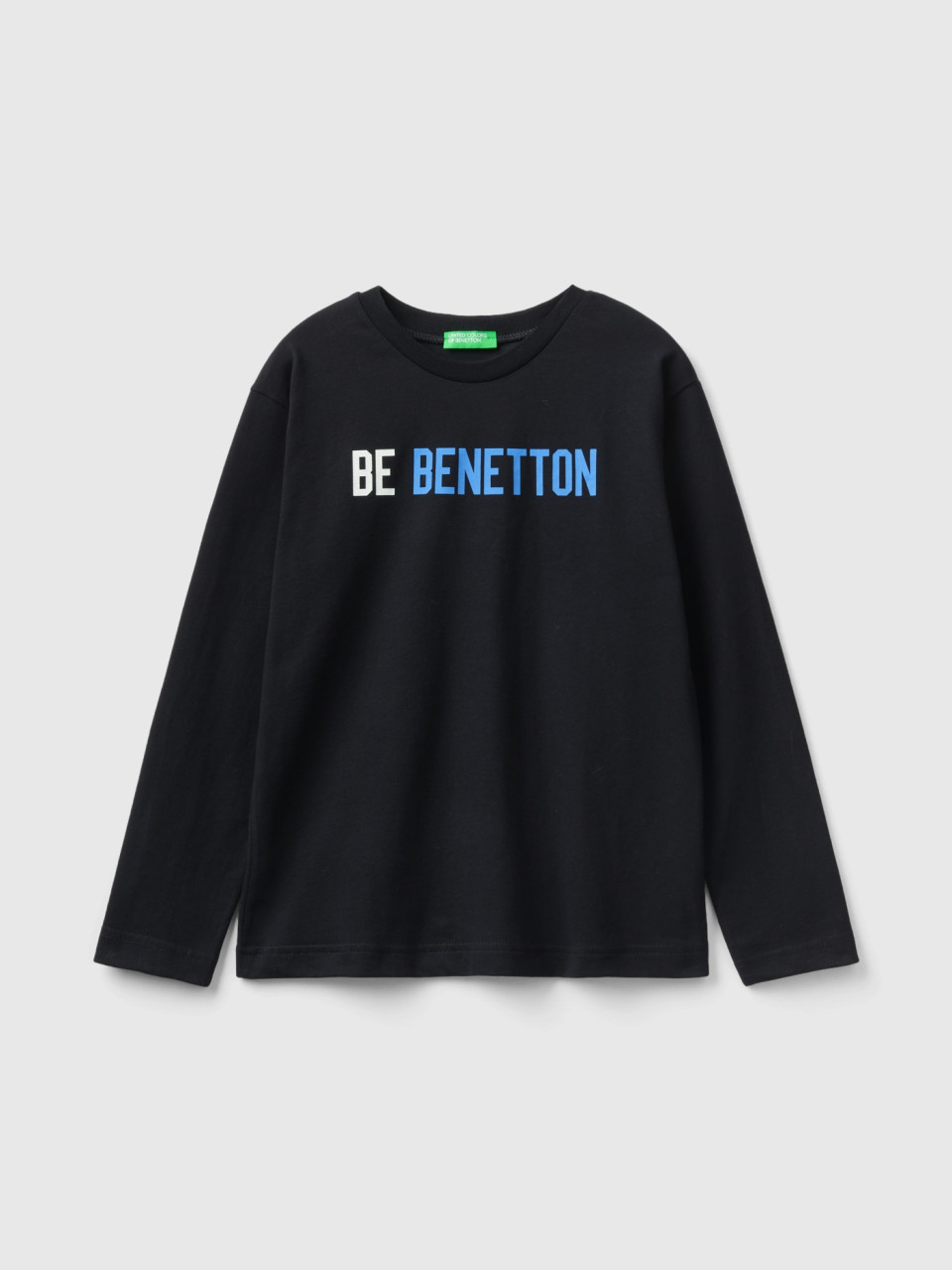 Benetton, Warmes Shirt Mit Logo-print, Schwarz, male
