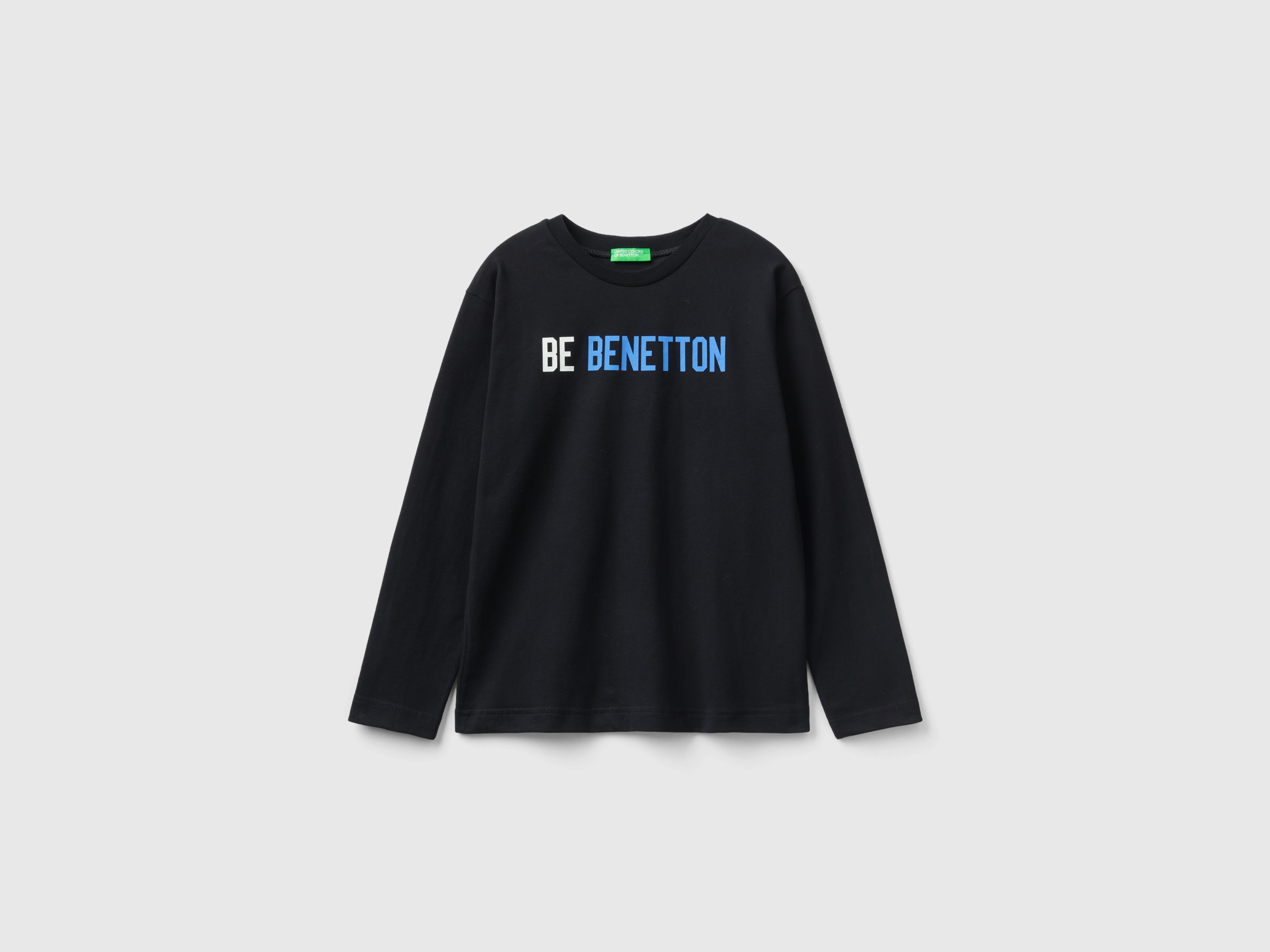 Benetton, Warm T-shirt With Logo Print, size L, Black, Kids
