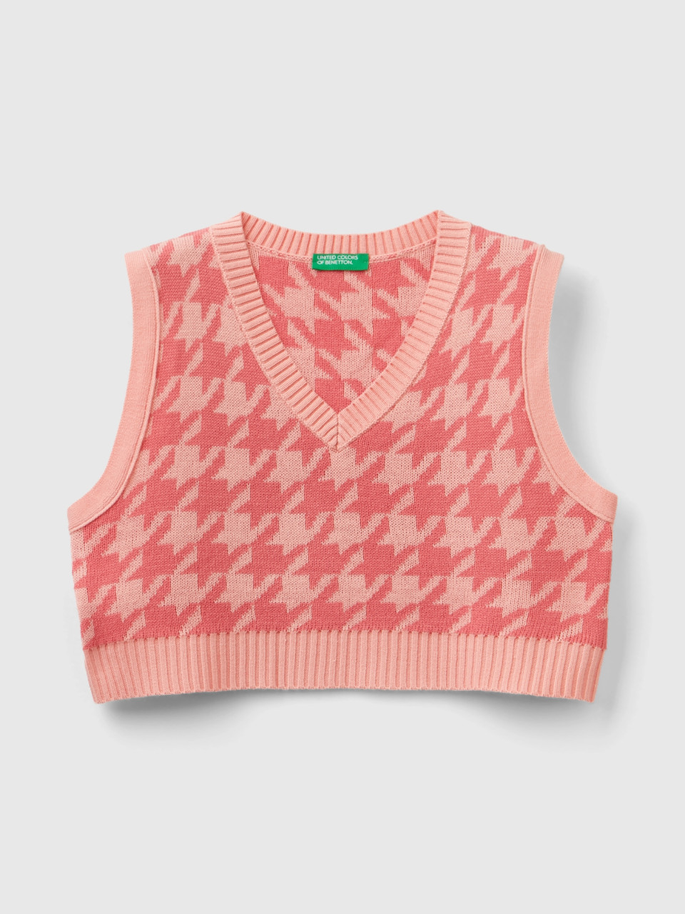 Benetton, Cropped Houndstooth Vest, Pink, Kids