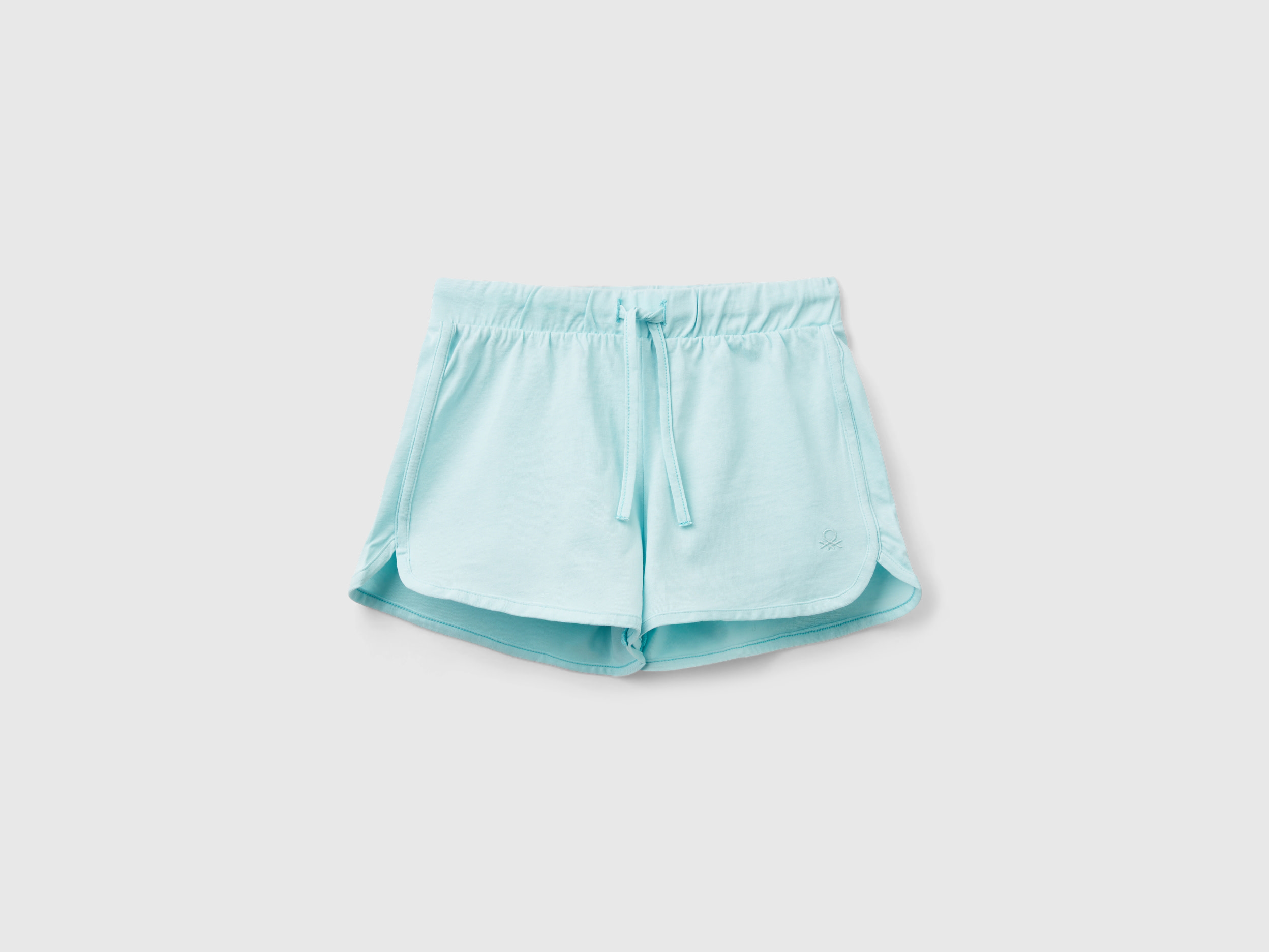 Image of Benetton, Runner Style Shorts In Organic Cotton, size 2XL, Aqua, Kids