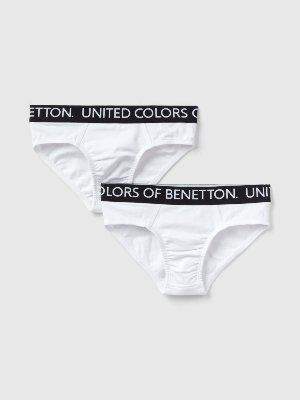Benetton, Two Pairs Of Underwear With Logoed Elastic, White, Kids