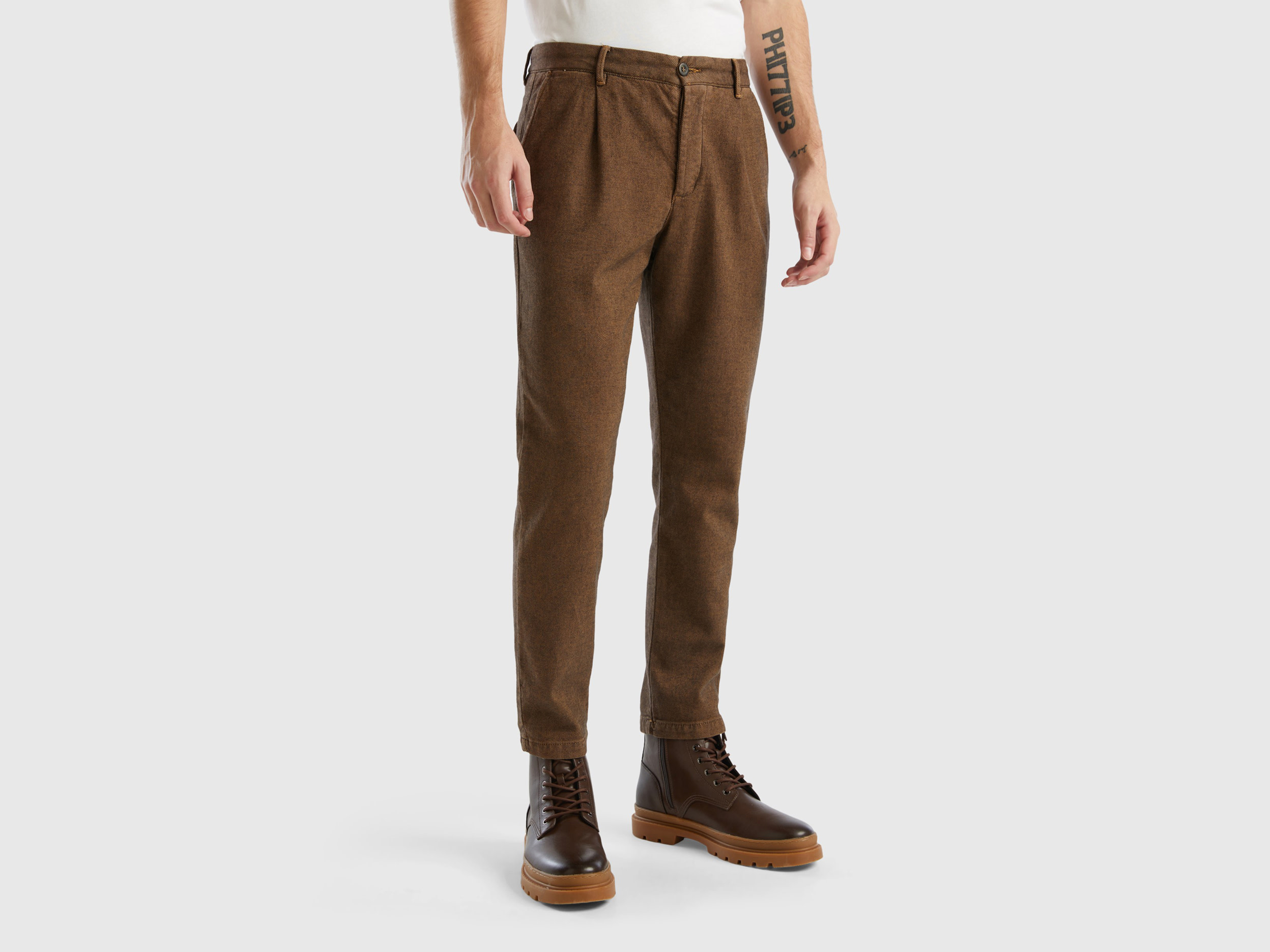 Benetton, Patterned Slim Fit Chinos, size 46, Brown, Men