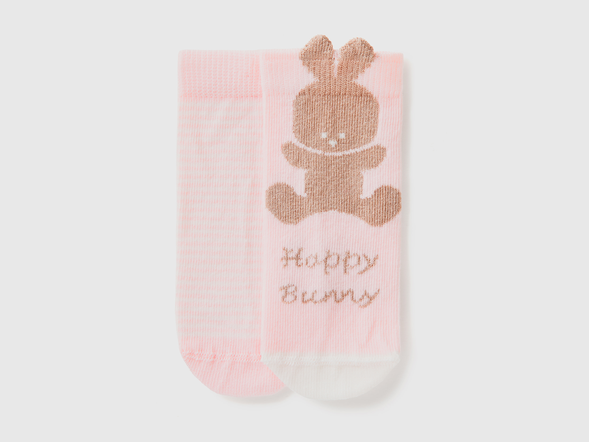 Benetton, Set Calzini Con Righe E Coniglietto, Rosa, Bambini