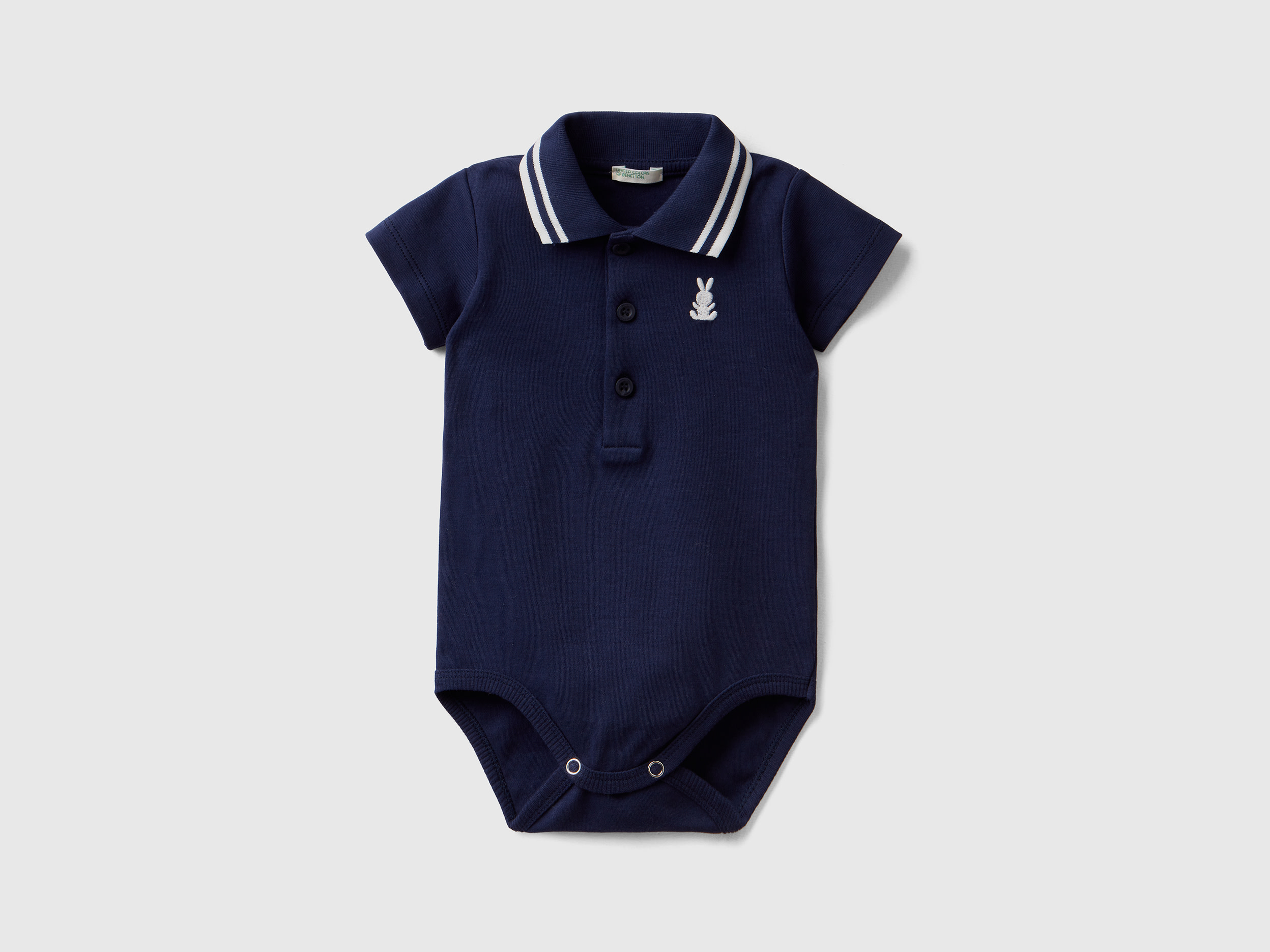 Benetton, Bodysuit Polo In Organic Cotton, size 0-1, Dark Blue, Kids