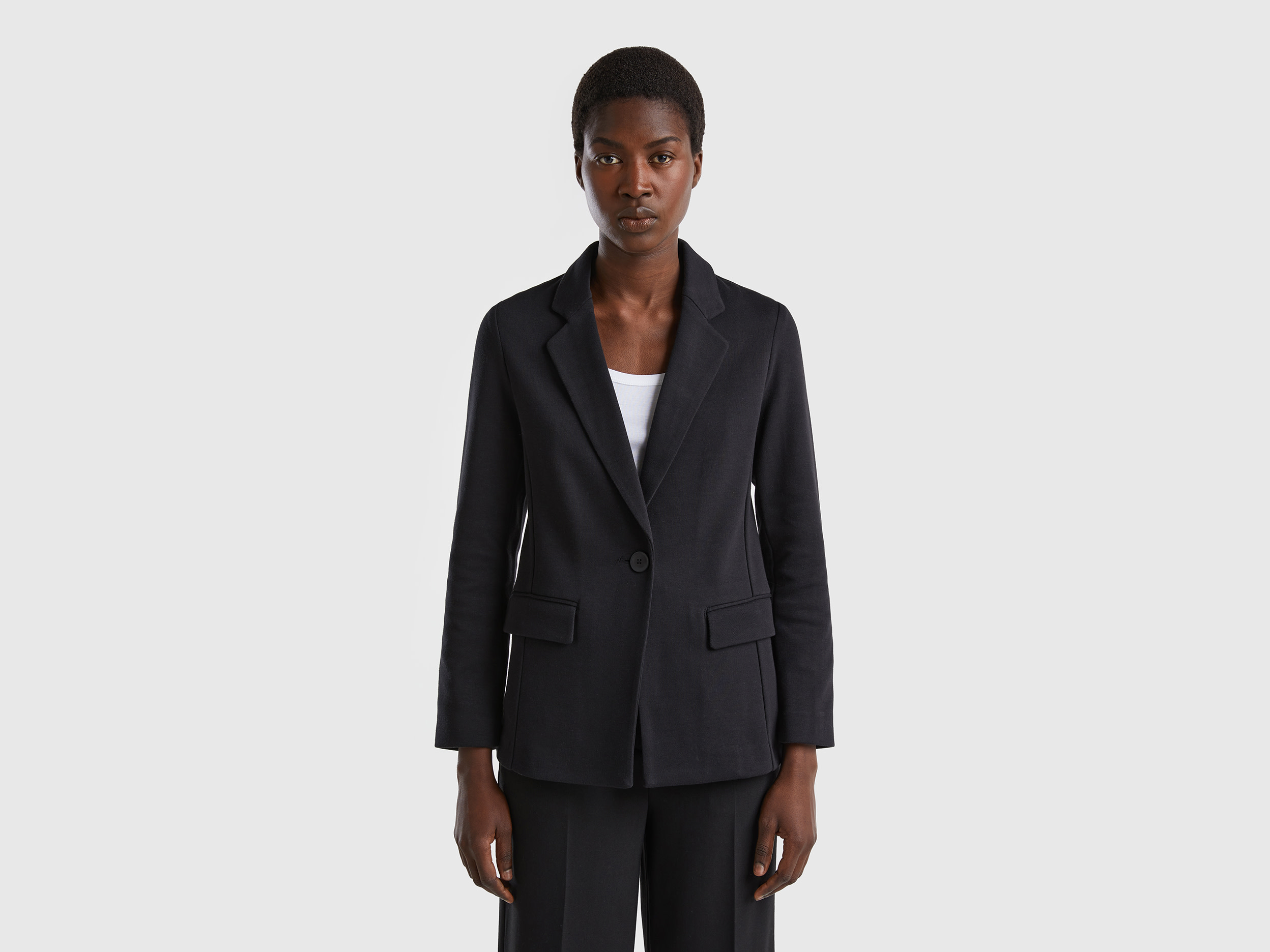 Benetton, Fitted Blazer With Pockets, size 10, Black, Women