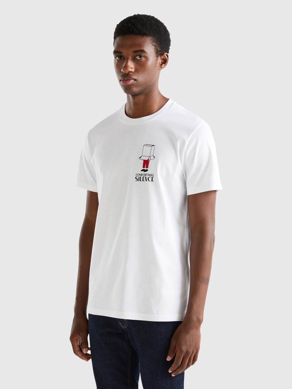 Benetton, T-shirt À Manches Courtes Et Imprimé, Blanc, Homme