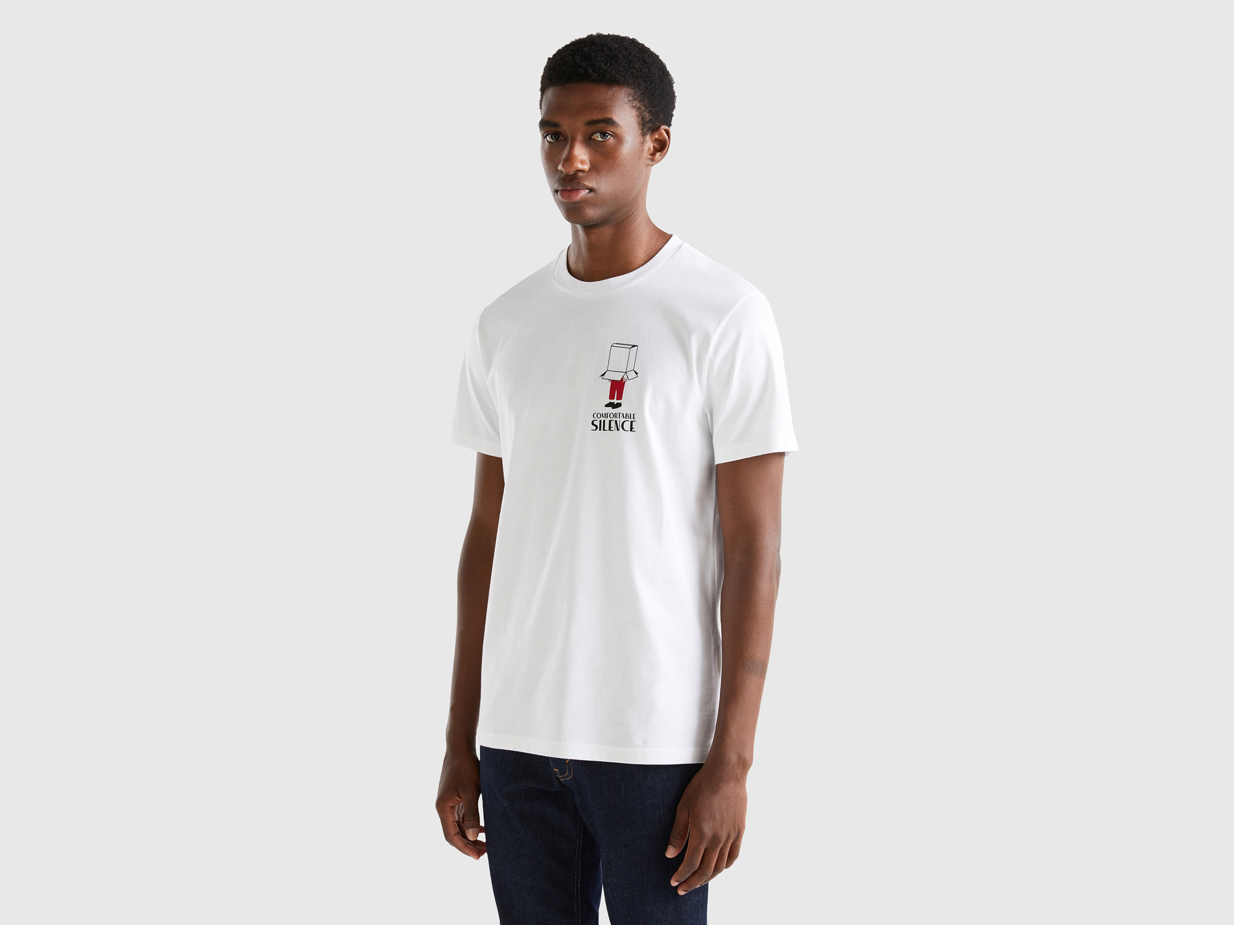 Benetton, Short Sleeve T-shirt With Print, size XXXL, White, Men