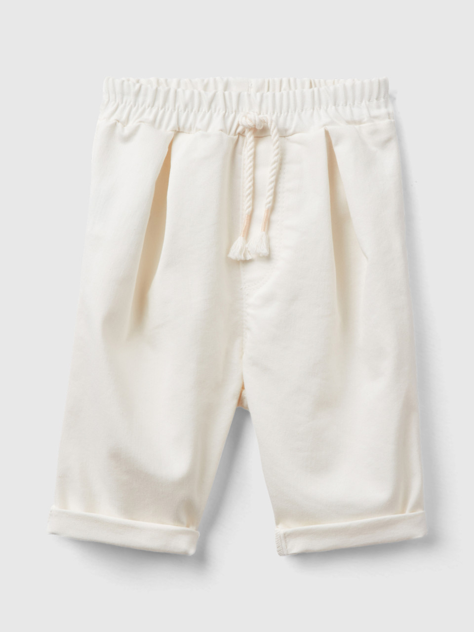 Benetton, Stretch Trousers With Drawstring, Creamy White, Kids