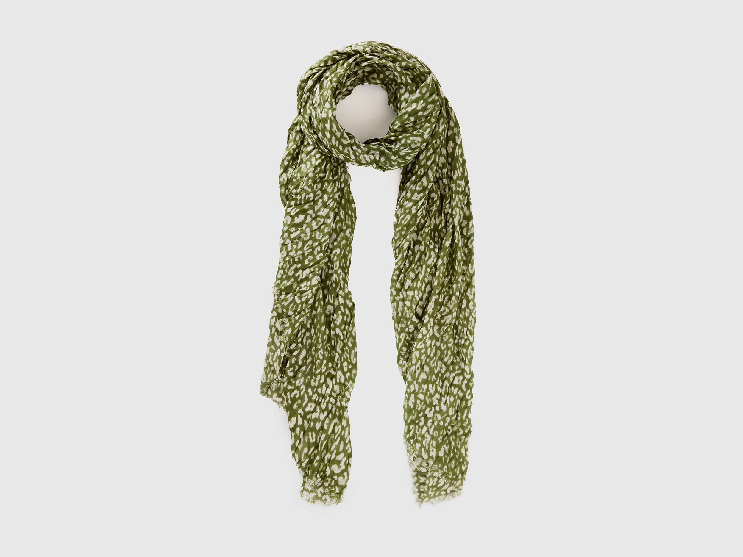 Benetton, Patterned Scarf In Sustainable Viscose, size OS, Green, Women