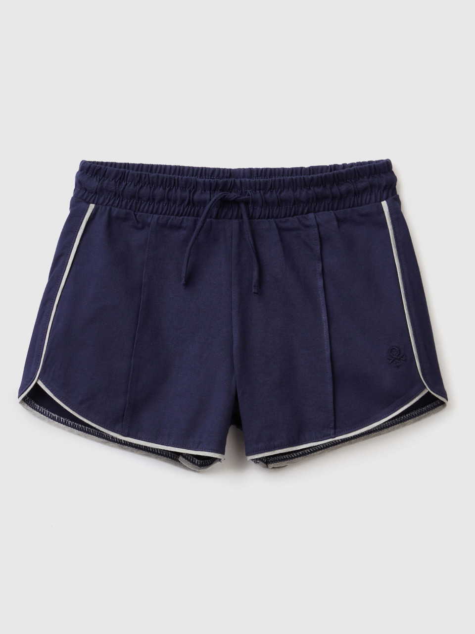 Benetton, 100% Cotton Shorts With Drawstring, Dark Blue, Kids