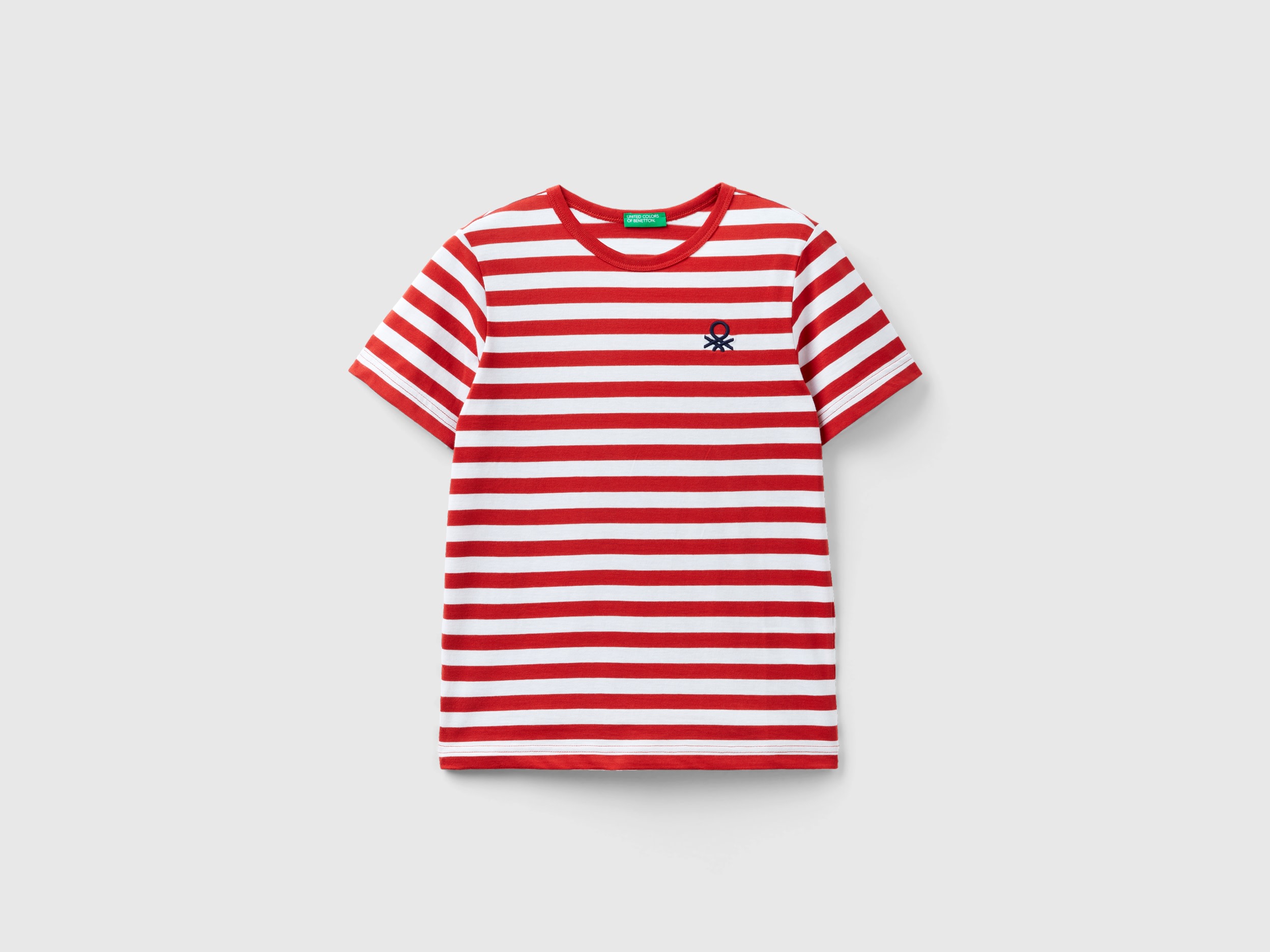 Benetton, Striped 100% Cotton T-shirt, size L, Red, Kids
