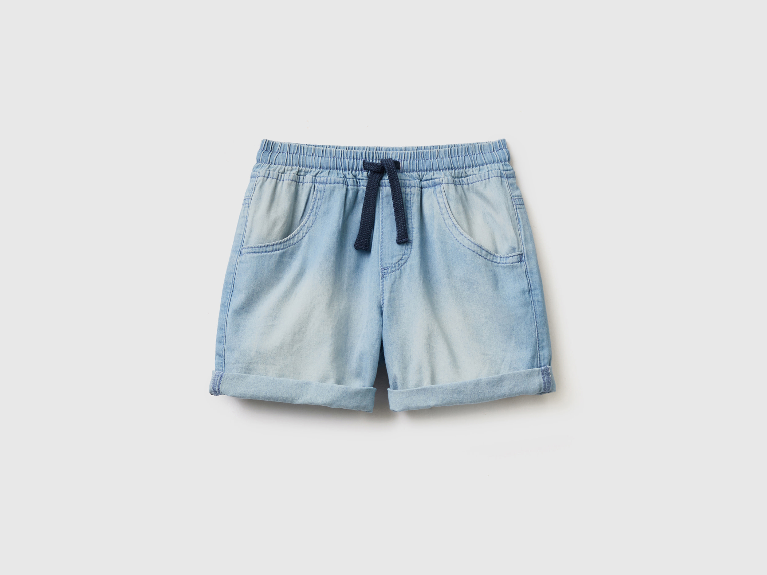 Benetton, Bermuda Effetto Jeans Con Coulisse, Blu Chiaro, Bambini