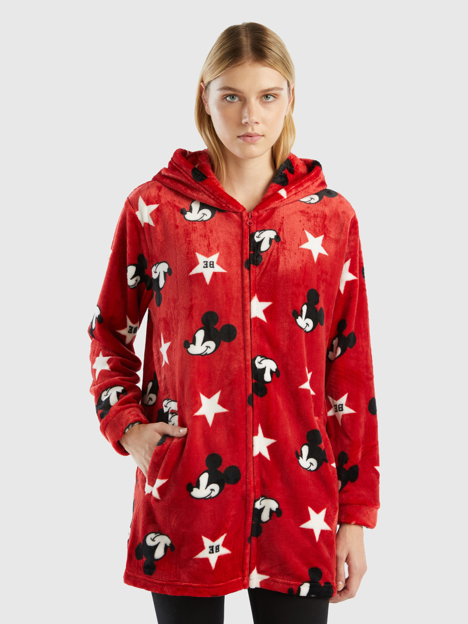 Benetton, Mickey Mouse Dressing Gown With Zipper, Red, Women
