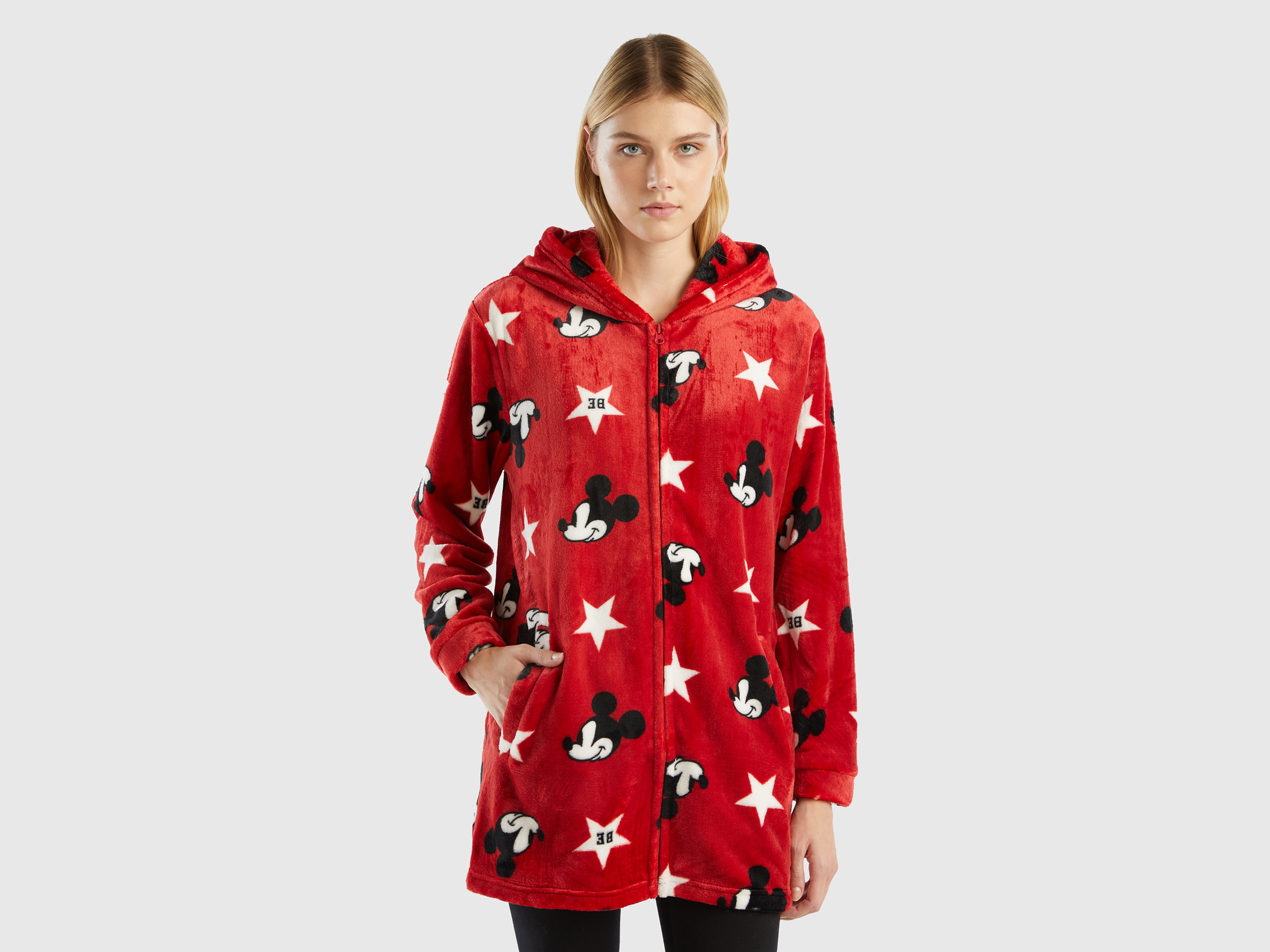 Benetton, Mickey Mouse Dressing Gown With Zipper, size XXS, Red, Women